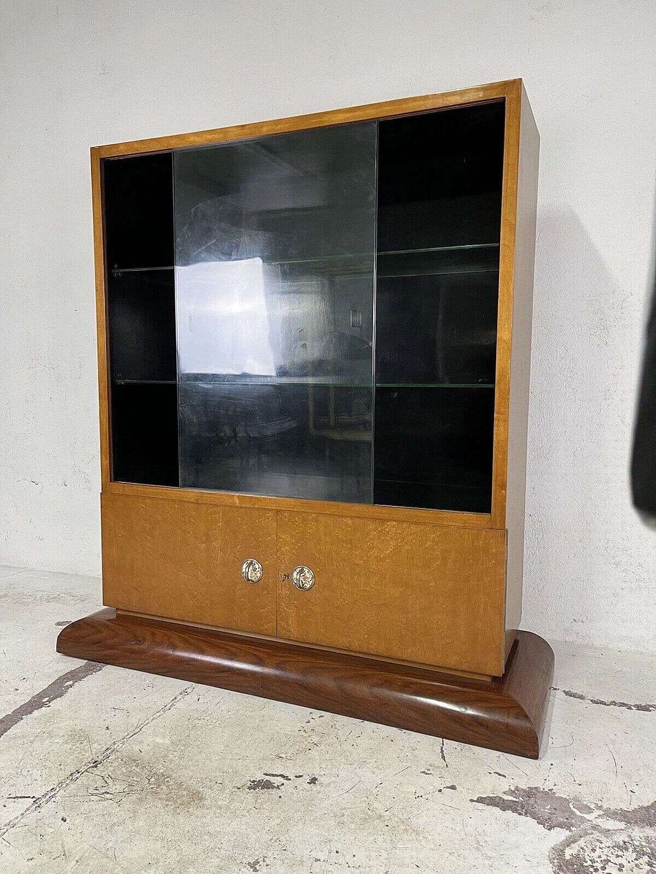 Art Deco briar-root, wood and glass display cabinet, 1960s 1