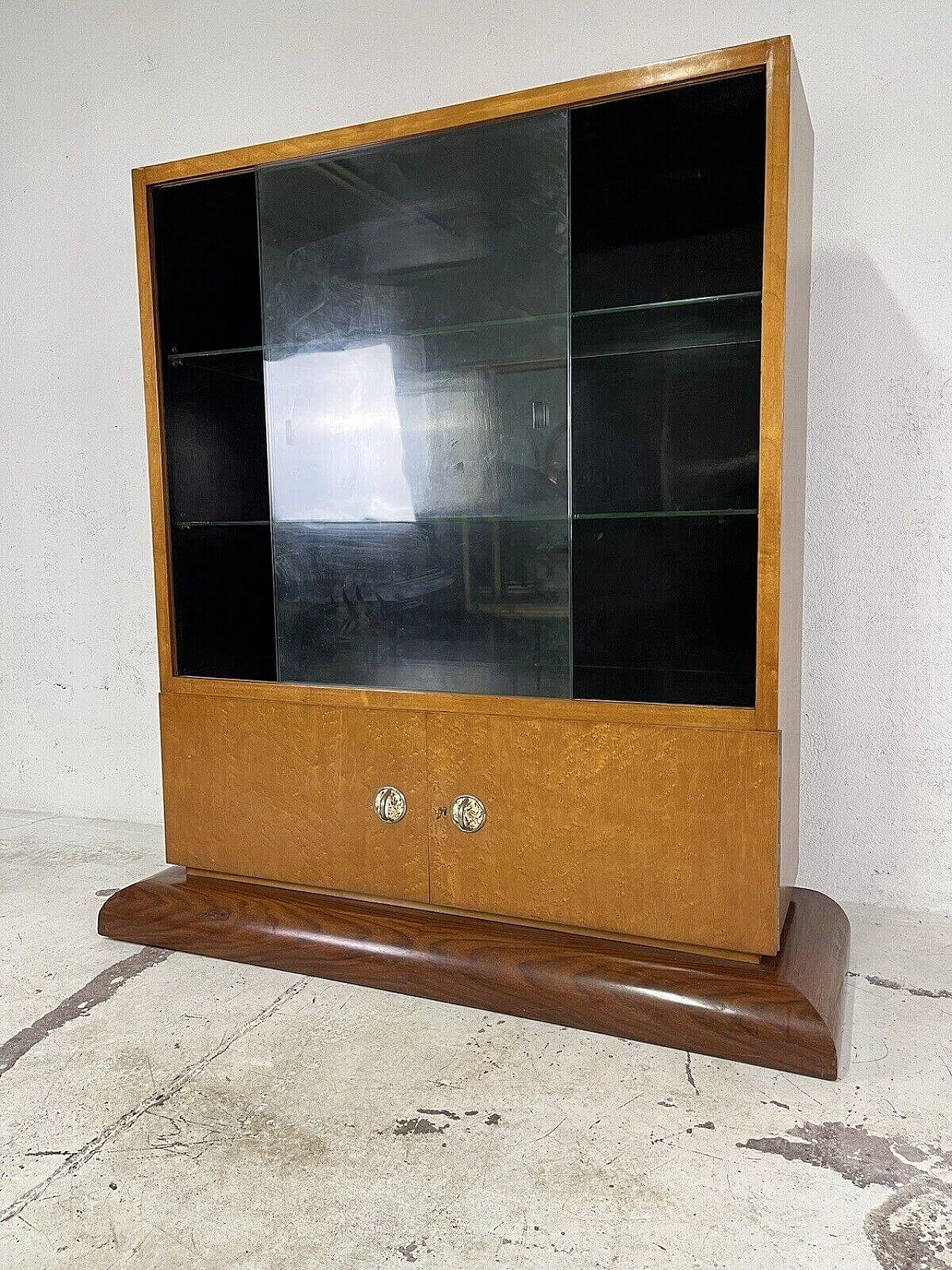 Art Deco briar-root, wood and glass display cabinet, 1960s 2