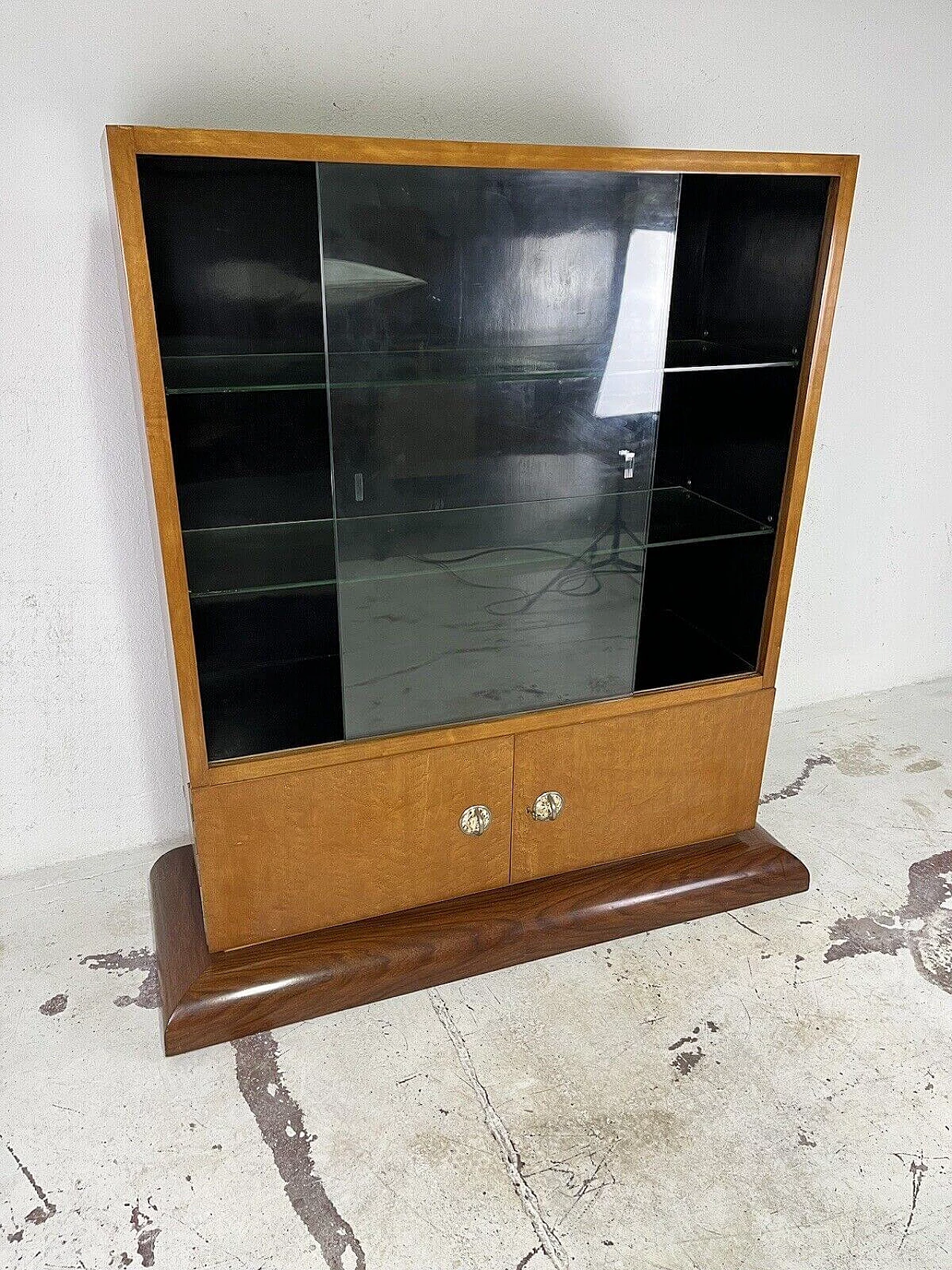 Art Deco briar-root, wood and glass display cabinet, 1960s 3