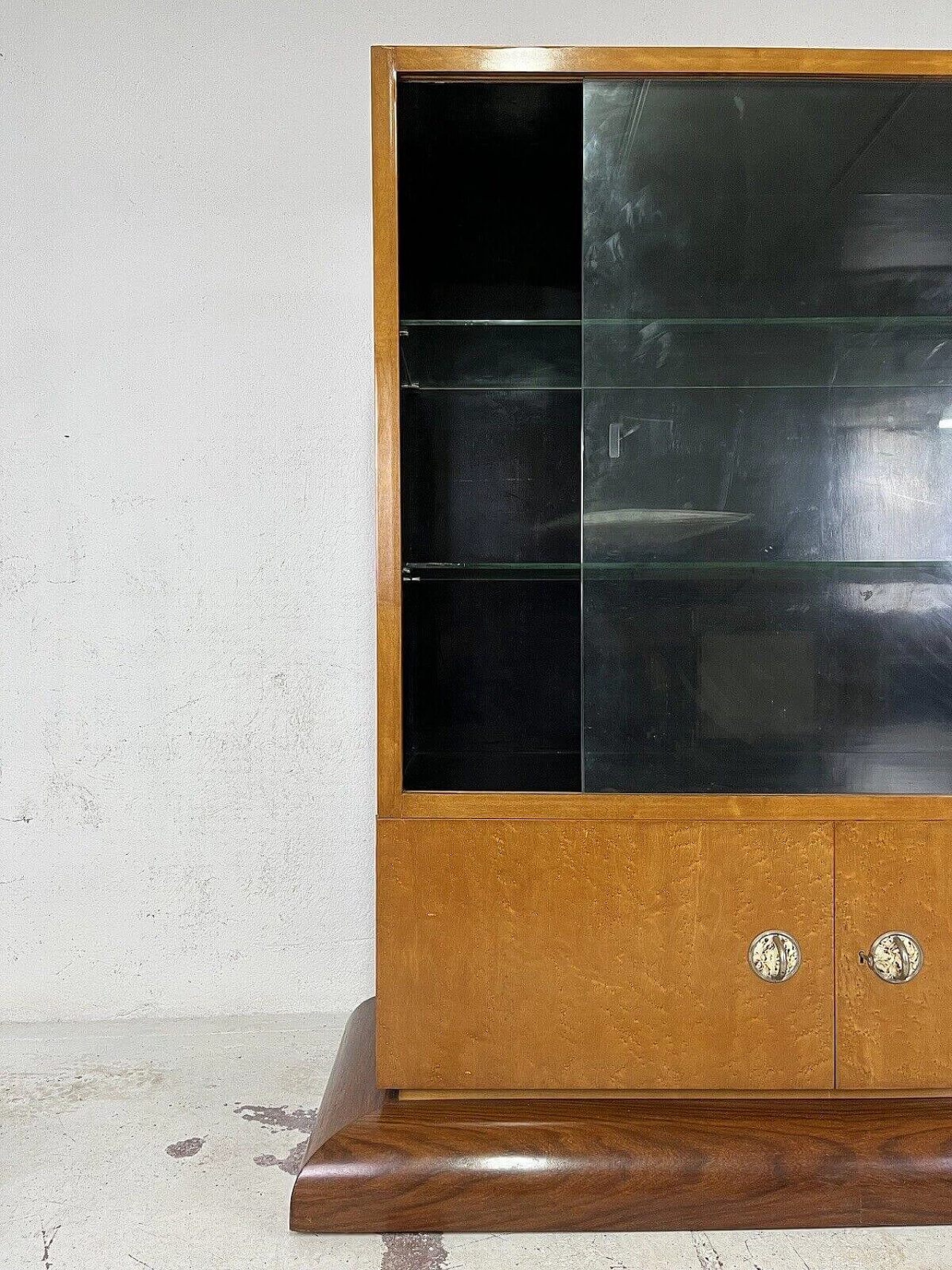 Art Deco briar-root, wood and glass display cabinet, 1960s 4