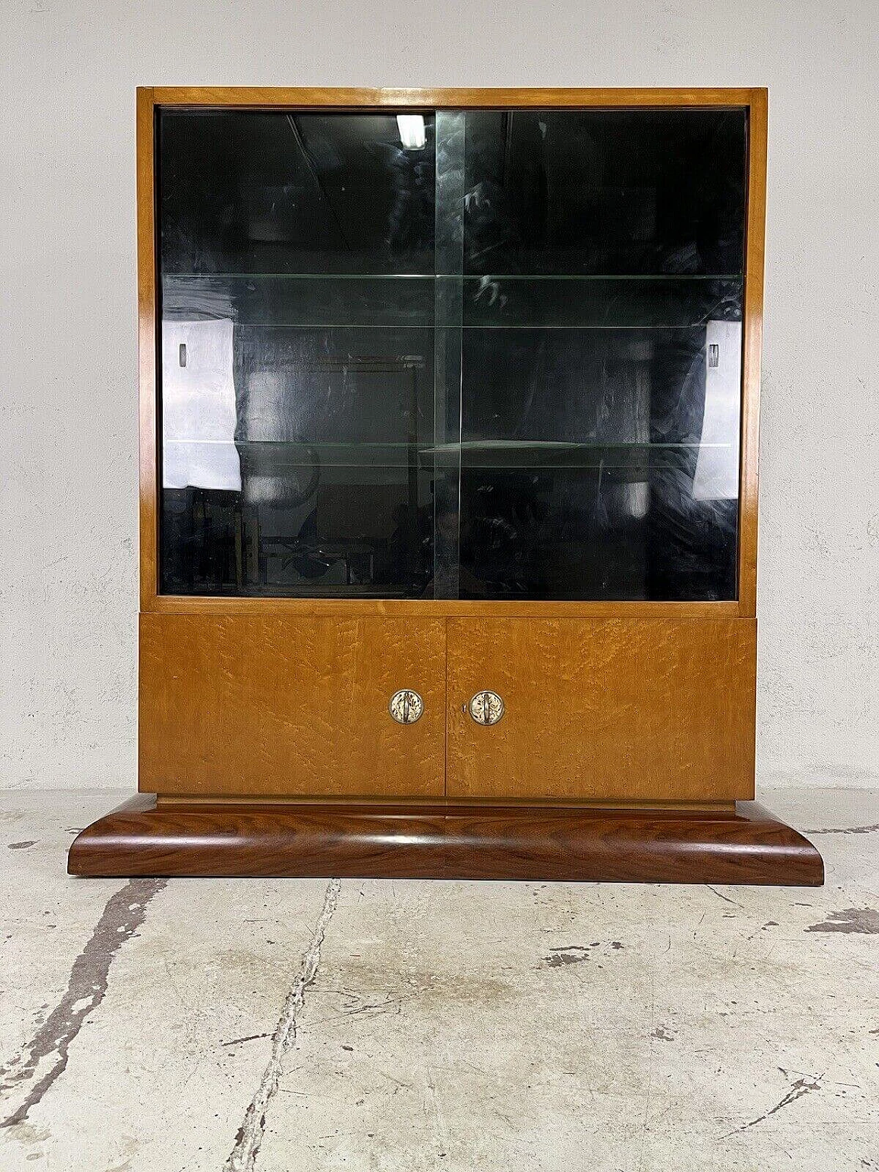 Art Deco briar-root, wood and glass display cabinet, 1960s 16