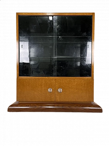 Art Deco briar-root, wood and glass display cabinet, 1960s