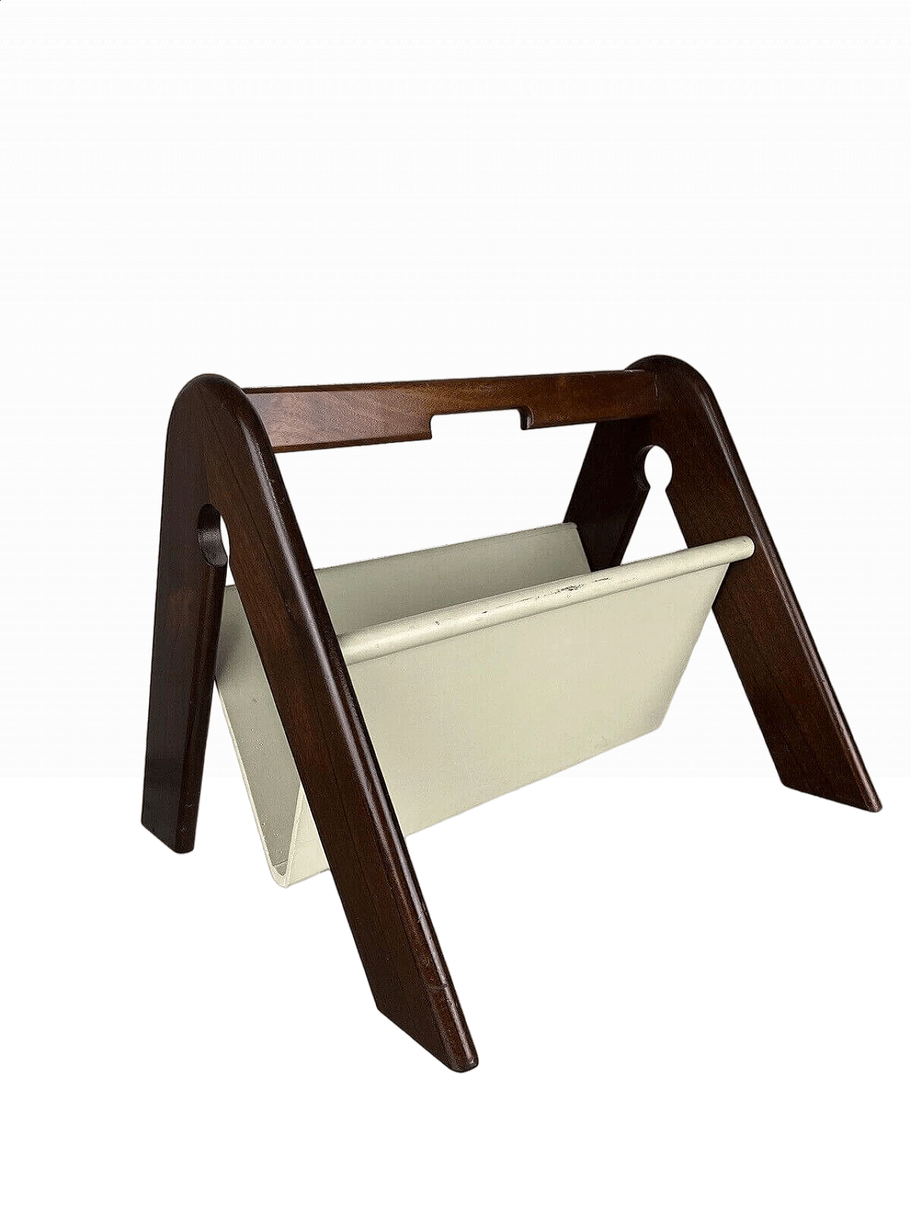 Natural and white varnished wood magazine rack in the style of Molteni, 1970s 14