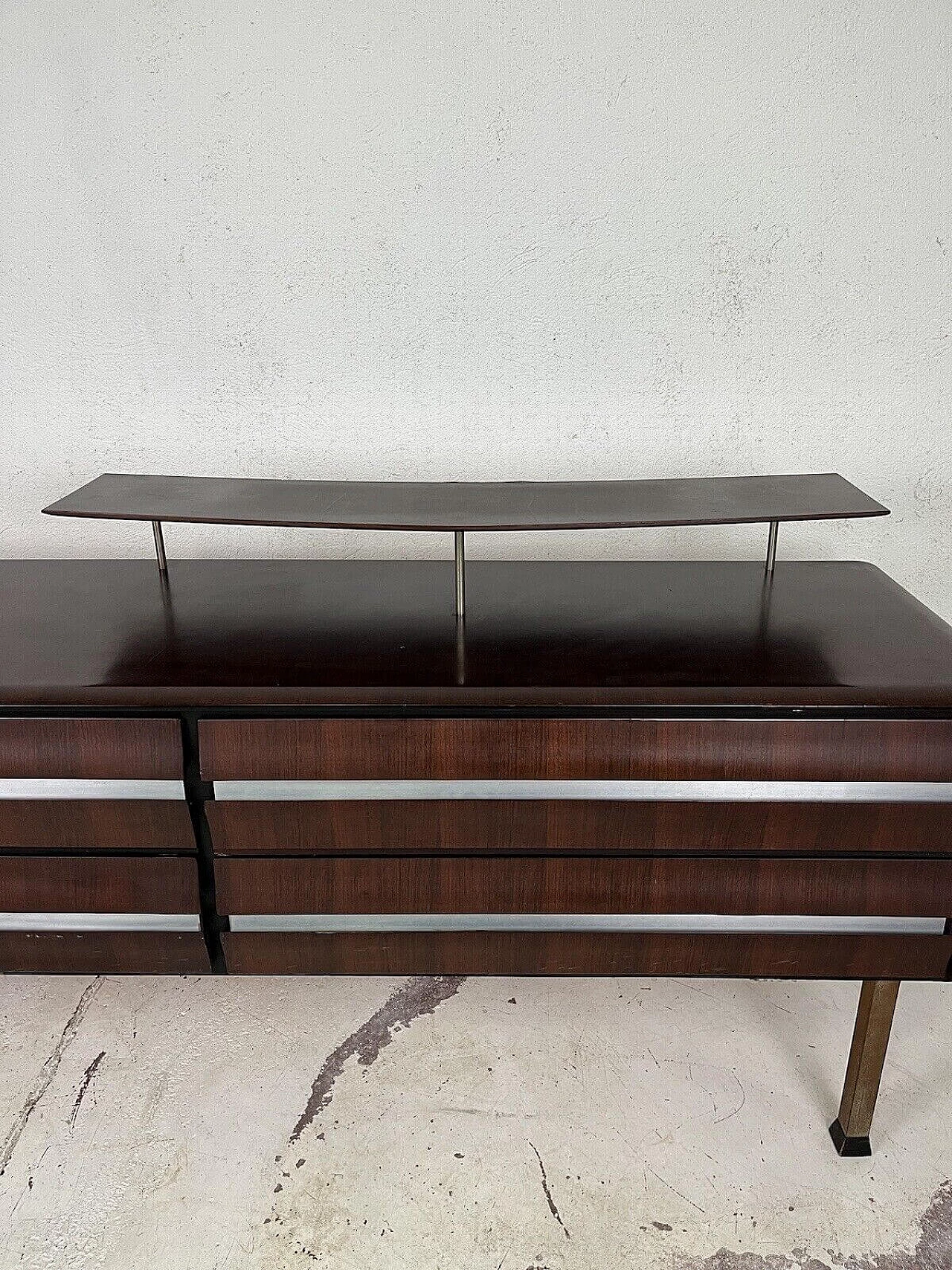 Dark stained wood chest of drawers with aluminum details, 1960s 3