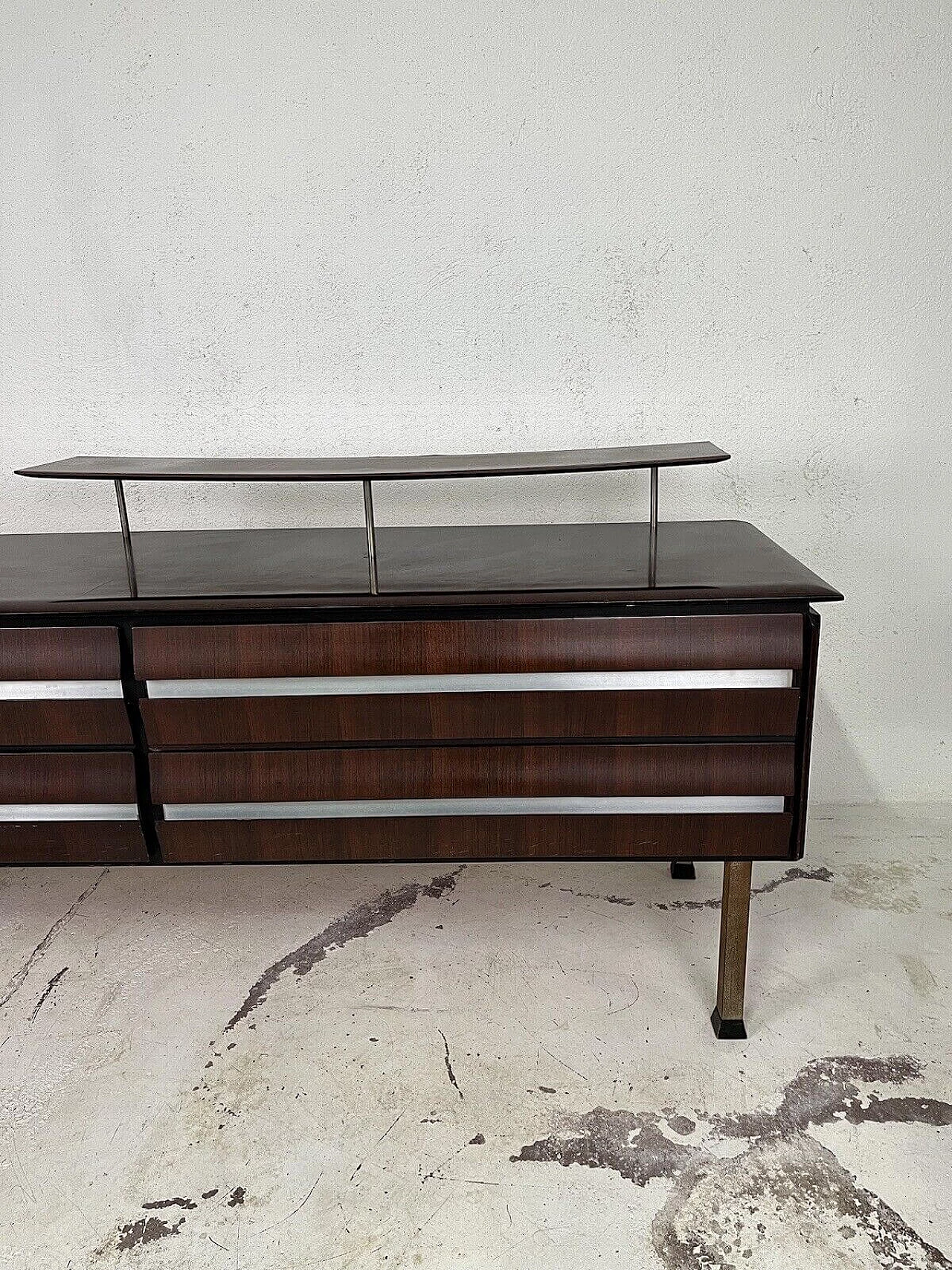 Dark stained wood chest of drawers with aluminum details, 1960s 4