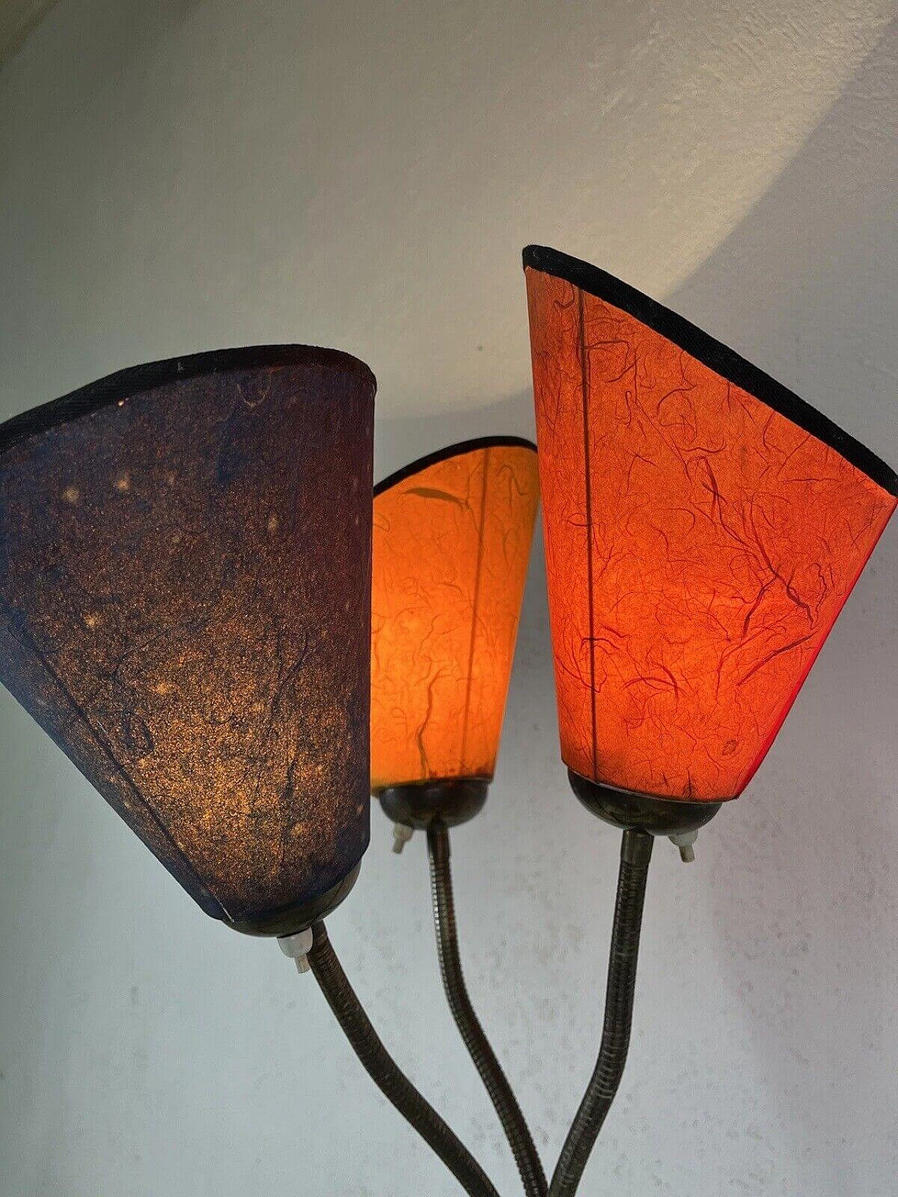 Three-light marble, brass and parchment table lamp, 1950s 6