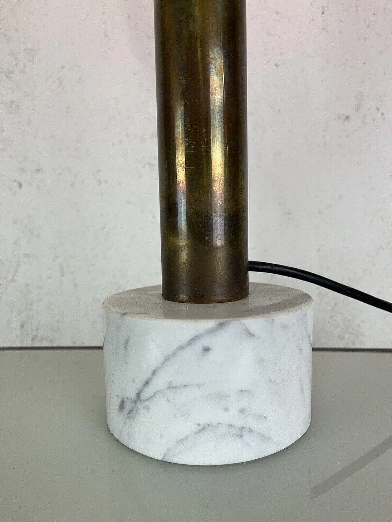 Three-light marble, brass and parchment table lamp, 1950s 8