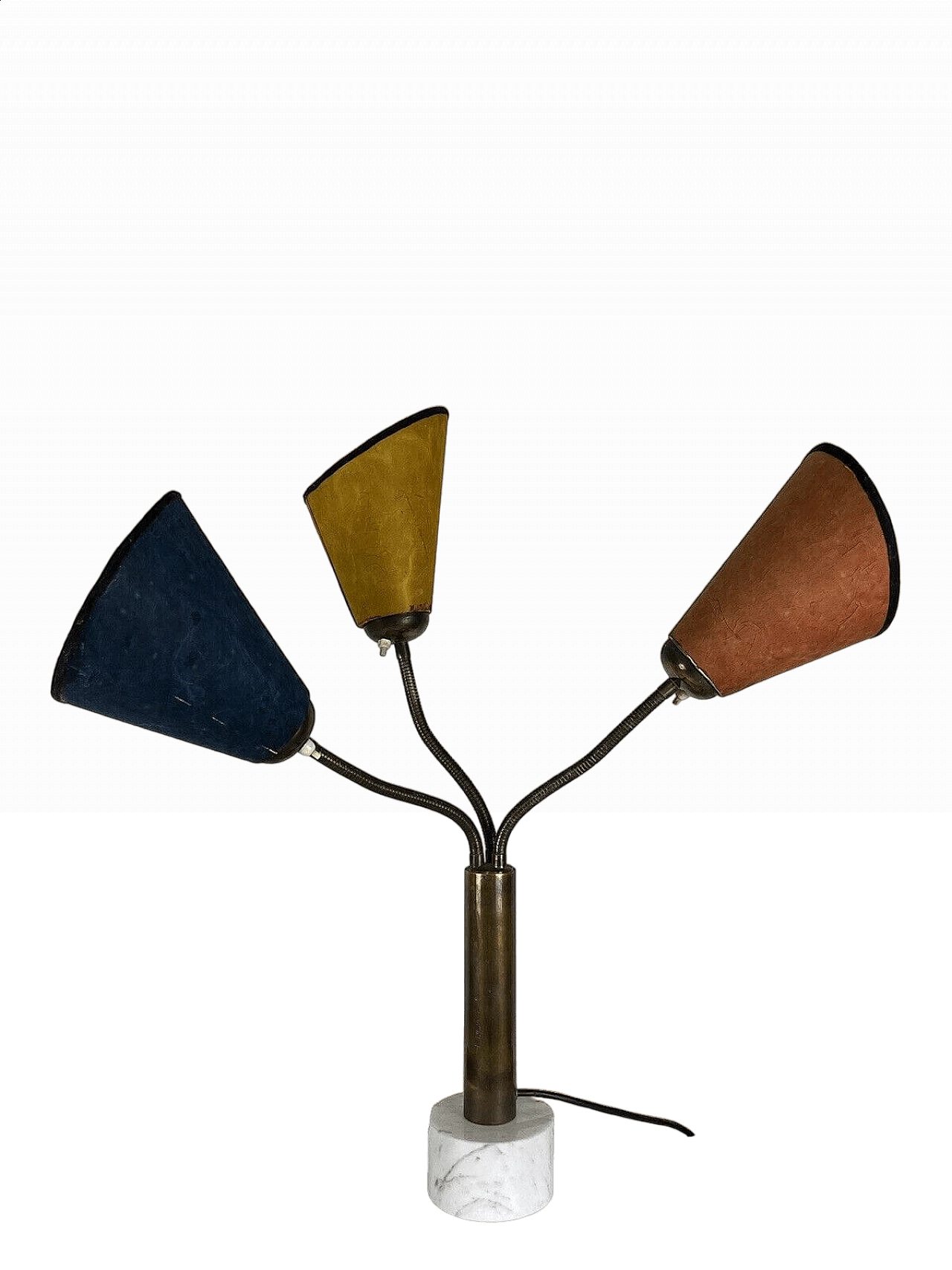 Three-light marble, brass and parchment table lamp, 1950s 23