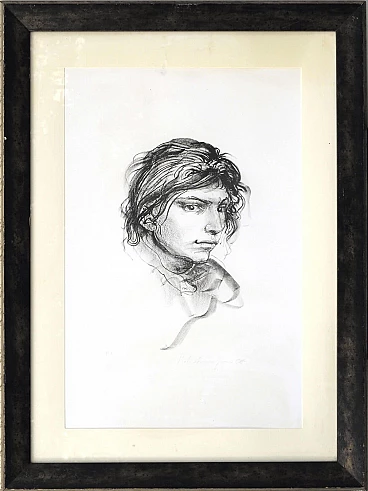 Female Portrait, lithograph by Pietro Annigoni, late 20th century