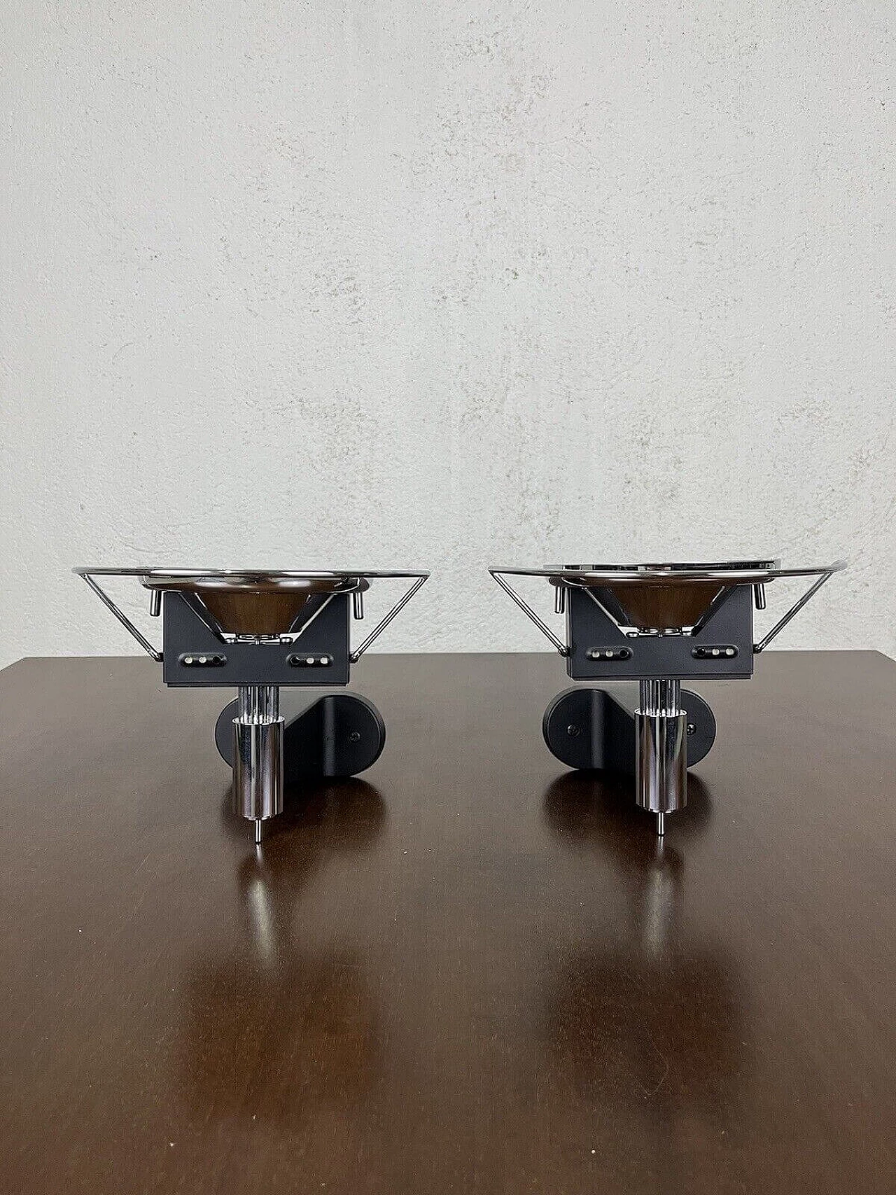 Pair of steel and glass Babele wall sconces by Valenti, 1980s 1