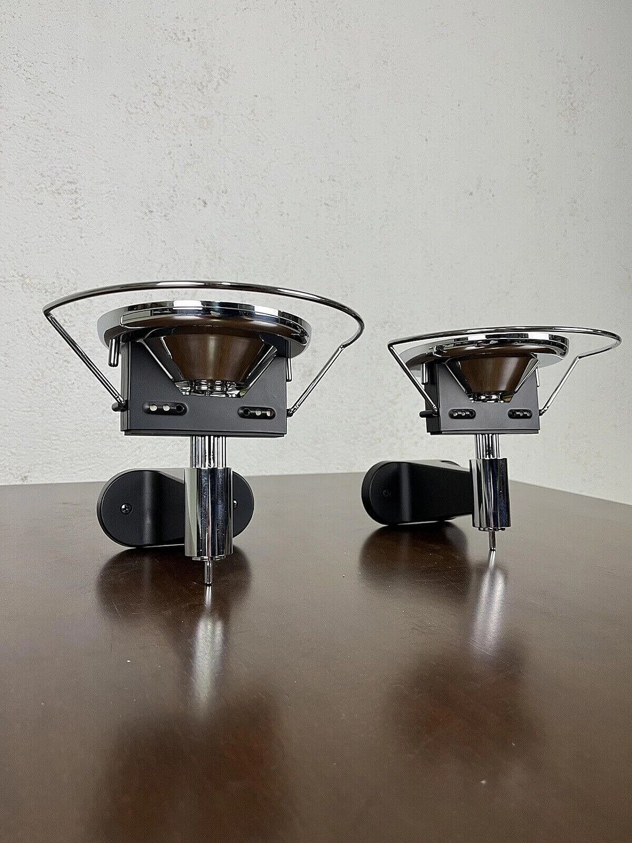 Pair of steel and glass Babele wall sconces by Valenti, 1980s 2