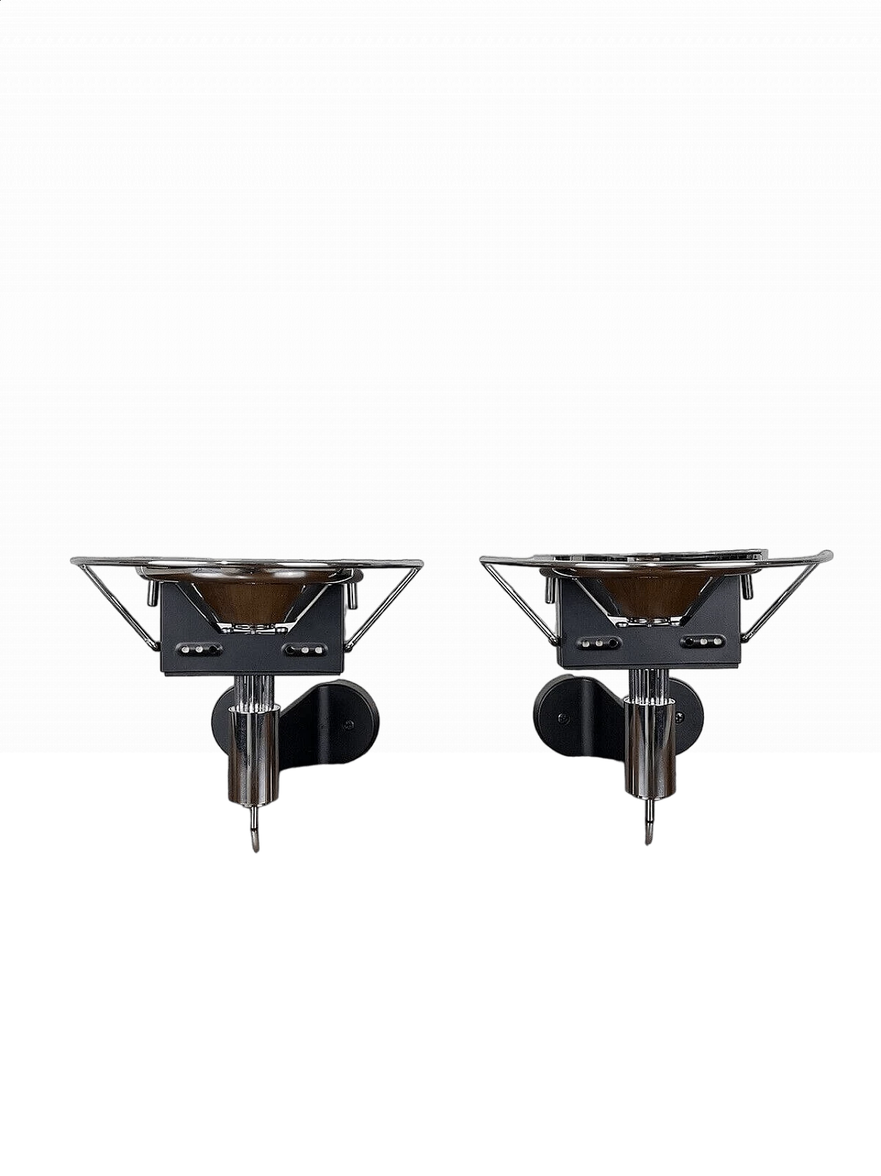 Pair of steel and glass Babele wall sconces by Valenti, 1980s 14