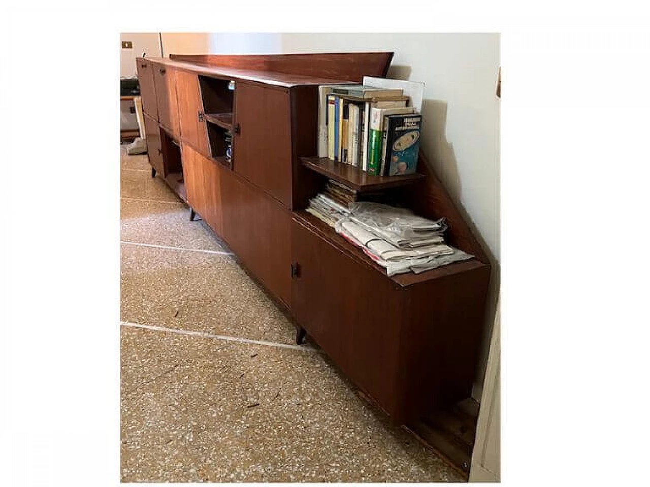 Solid walnut sideboard with open shelves, 1970s 1