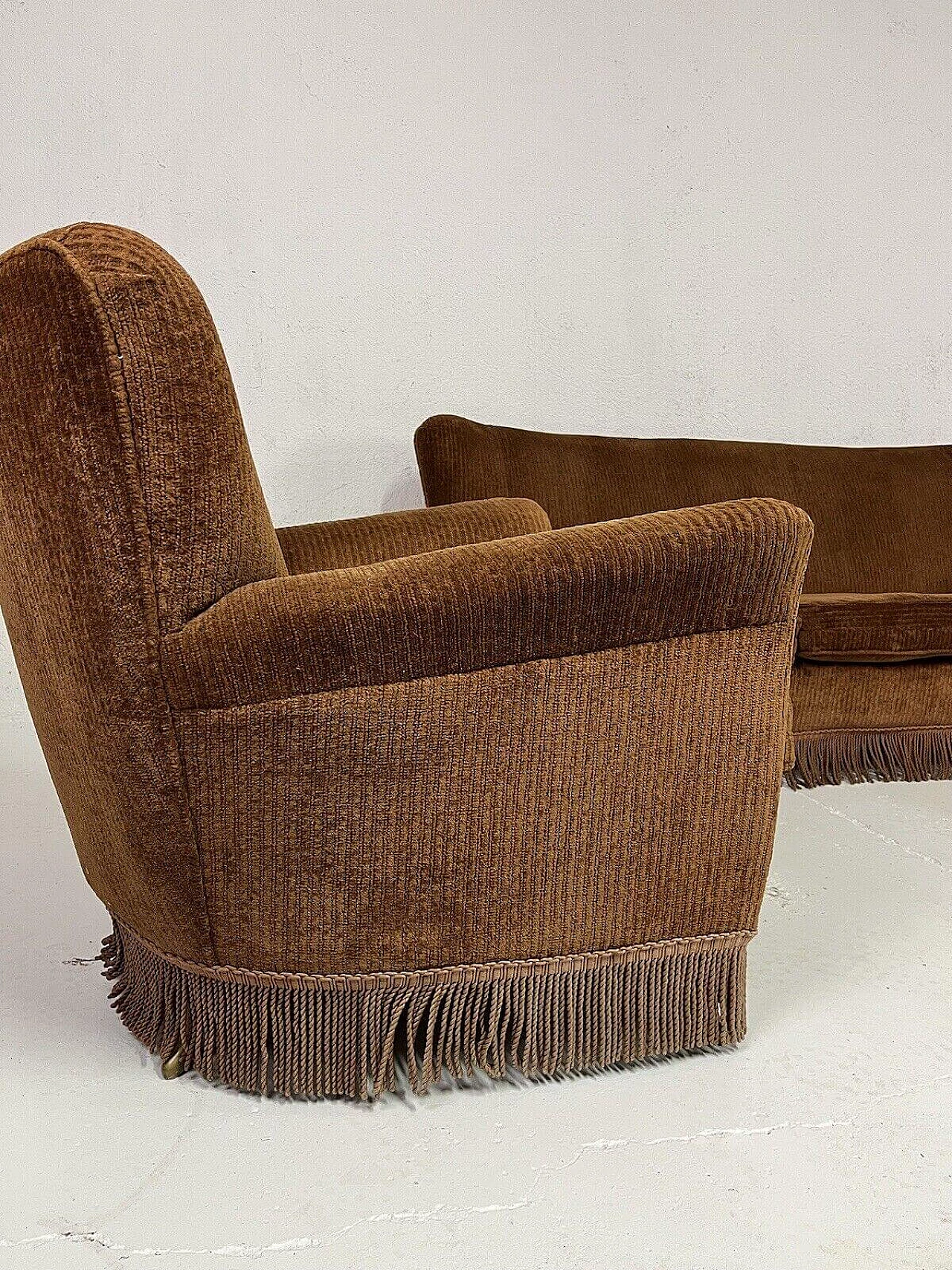 Velvet sofa with 2 armchairs by Isa, 1950s 1