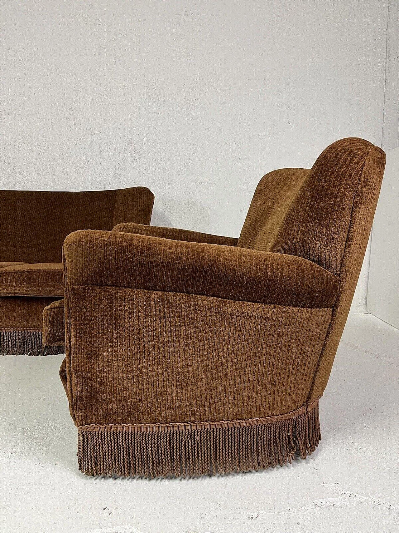 Velvet sofa with 2 armchairs by Isa, 1950s 2