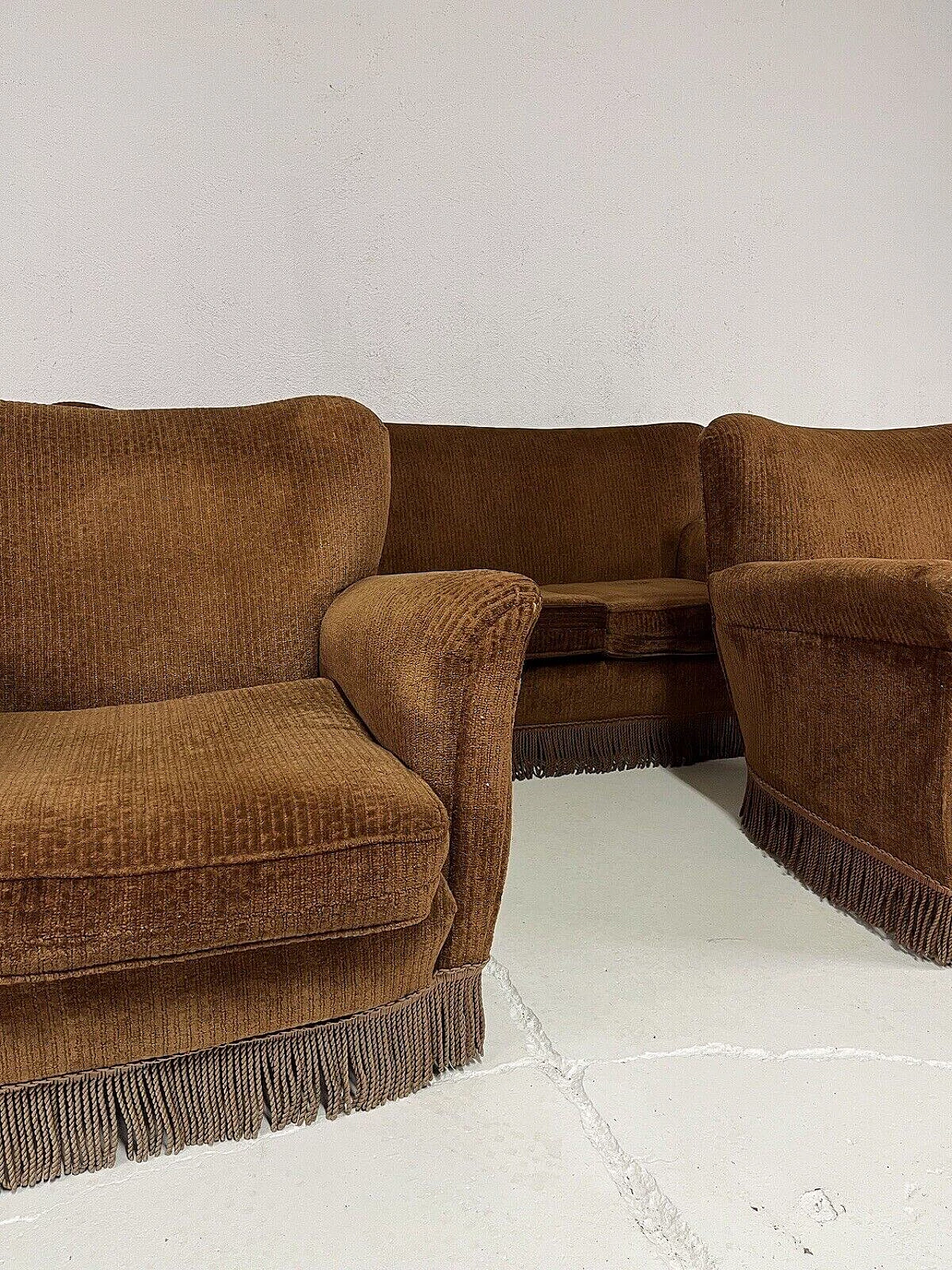 Velvet sofa with 2 armchairs by Isa, 1950s 5