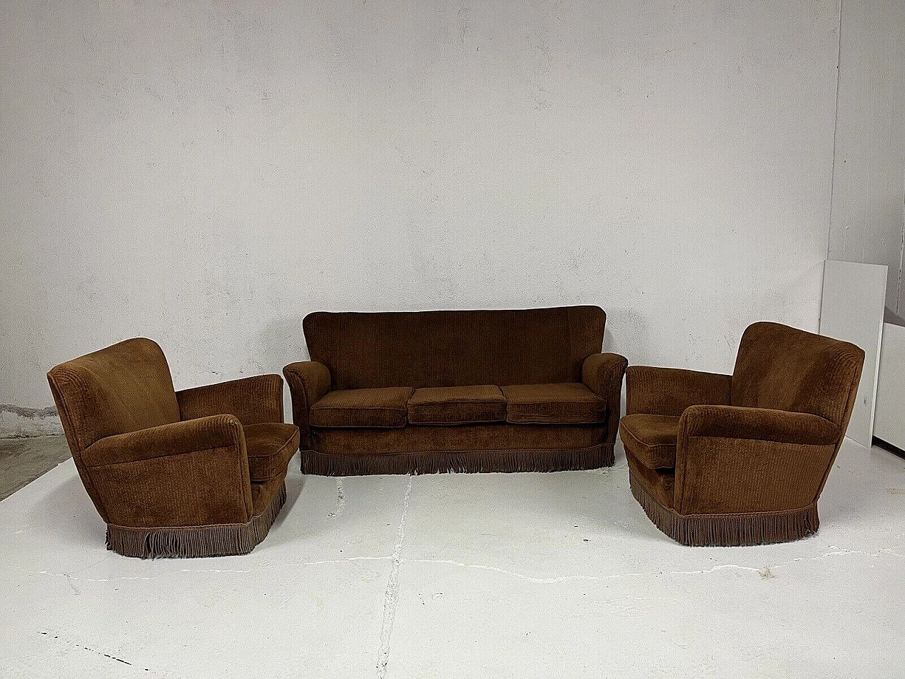 Velvet sofa with 2 armchairs by Isa, 1950s 15