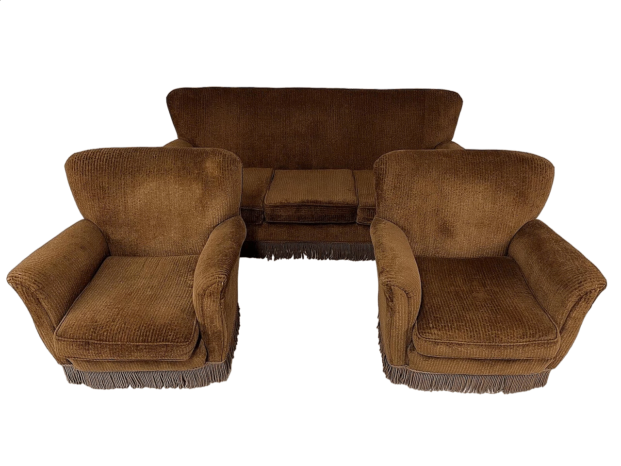 Velvet sofa with 2 armchairs by Isa, 1950s 16