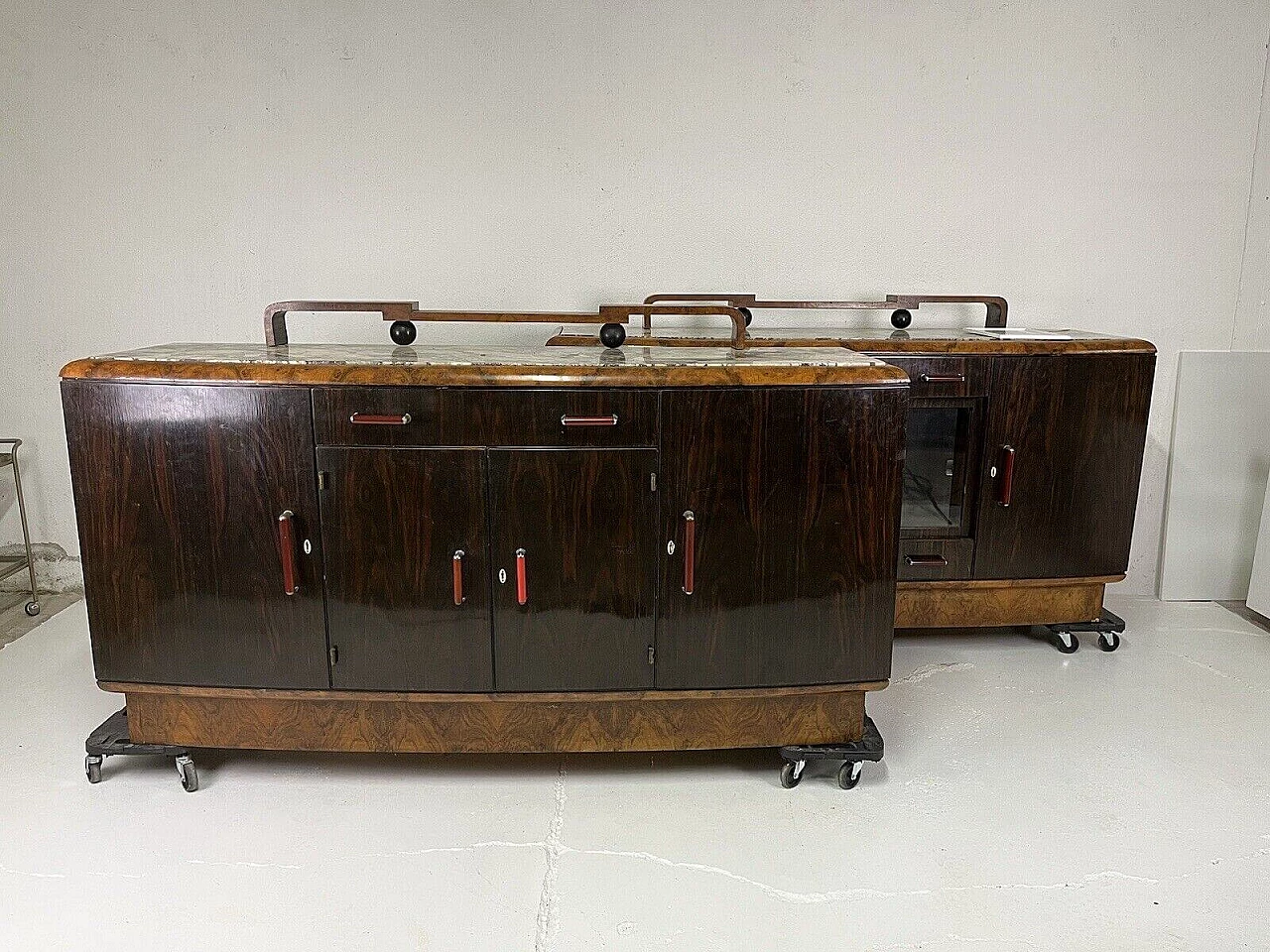 Pair of sideboards in briarwood, marble and bakelite by Gaetano Borsani for Atelier di Varedo, 1960s 15