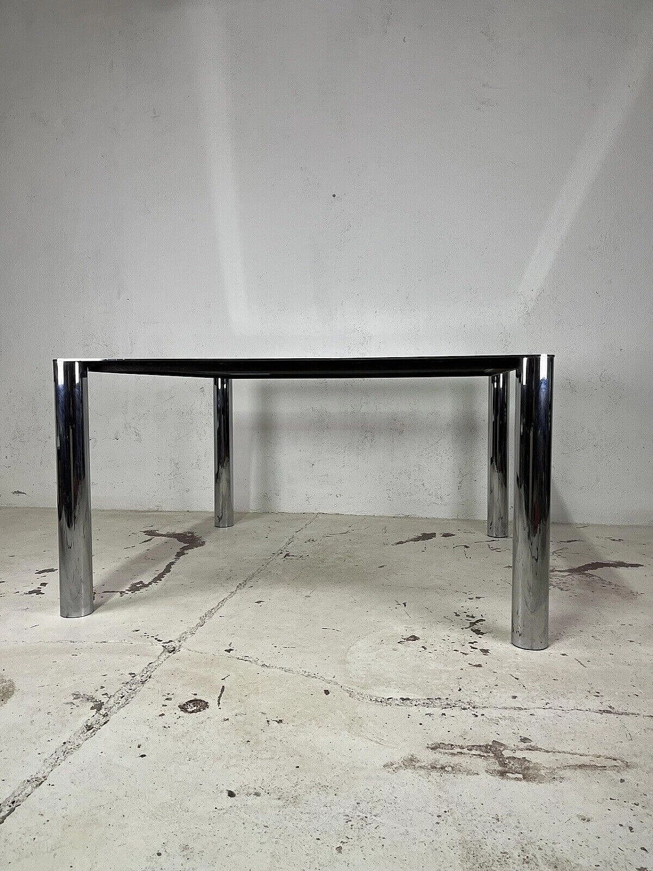 Chromed metal and glass dining table by Sergio Mazza and Giuliana Gramigna for Cinova, 1960s 1