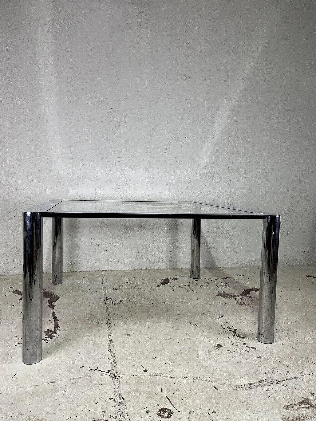 Chromed metal and glass dining table by Sergio Mazza and Giuliana Gramigna for Cinova, 1960s 3