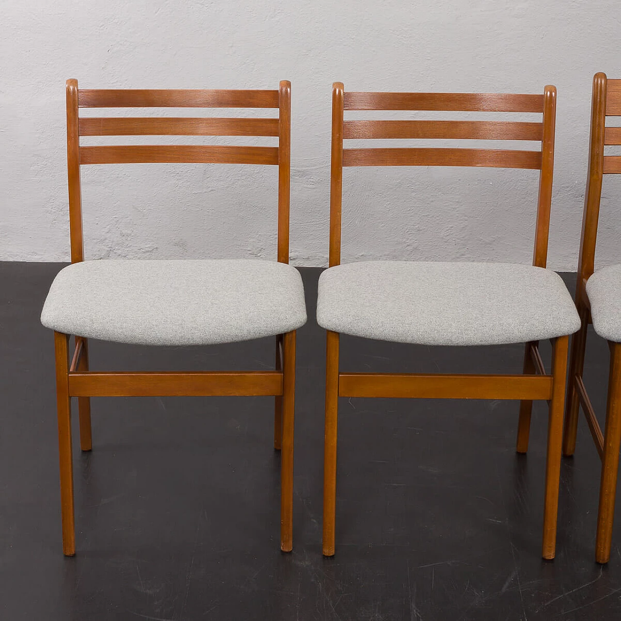 6 Danish teak and gray wool chairs, 1960s 3