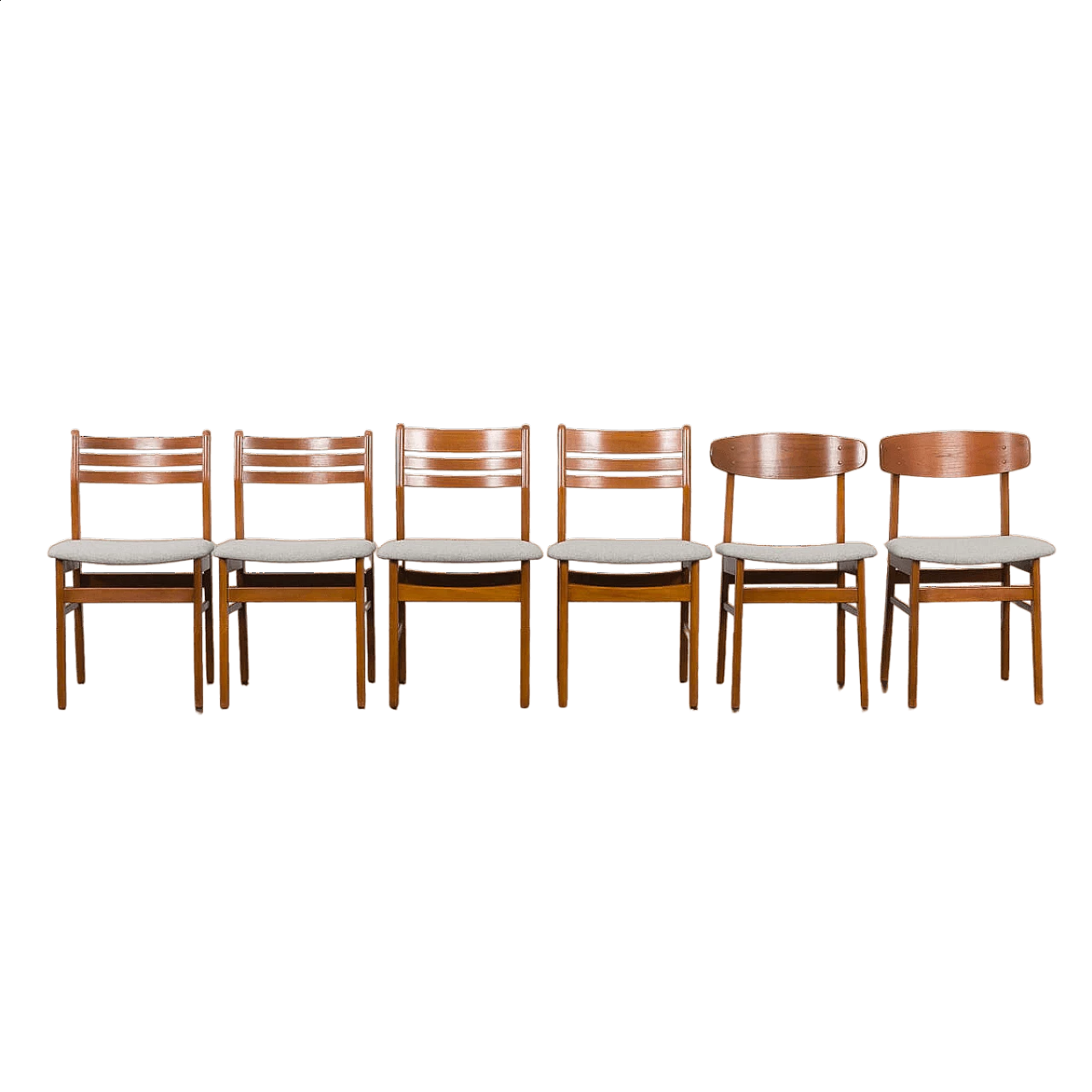 6 Danish teak and gray wool chairs, 1960s 10