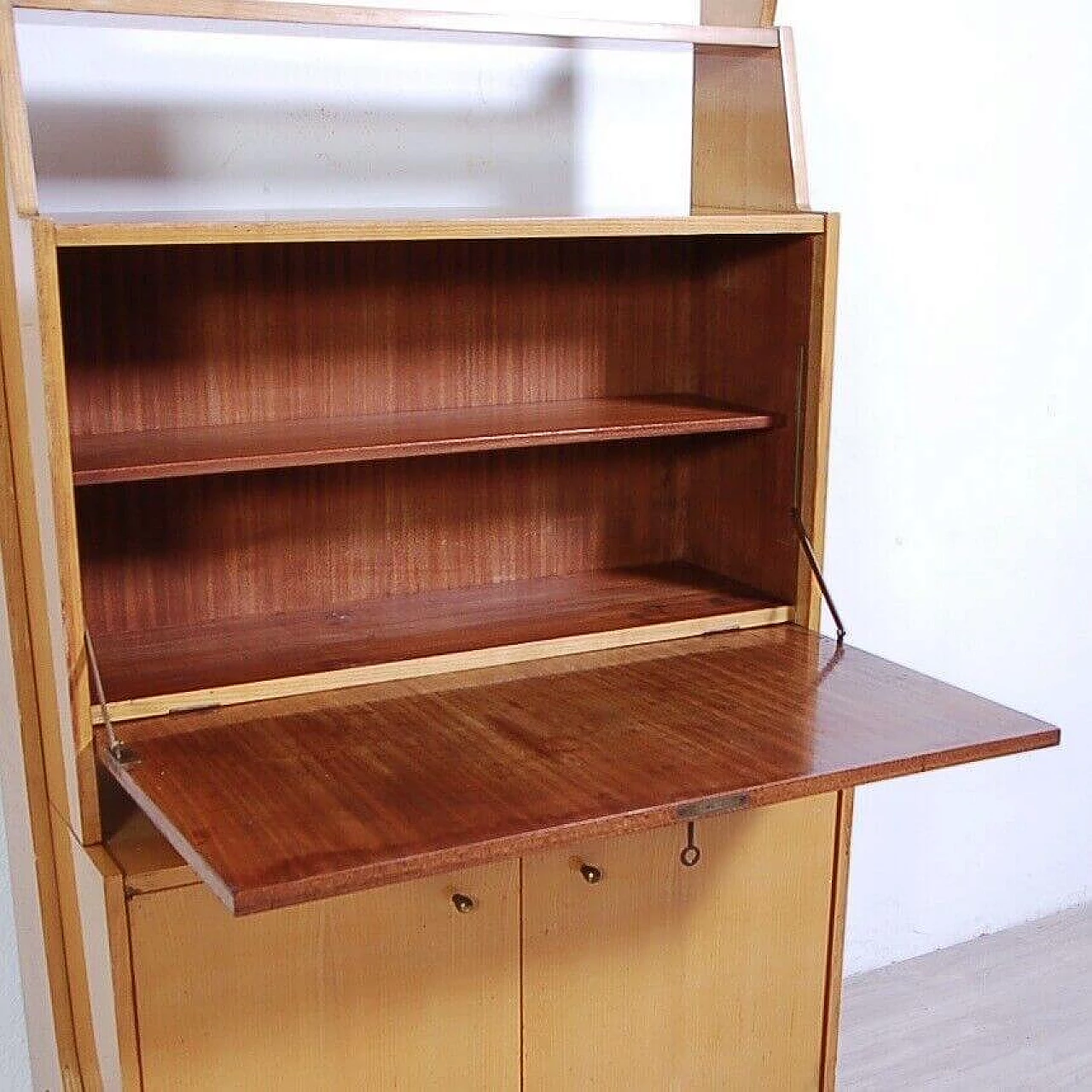 Flap-door bookcase in wood veneer, 1960s 12