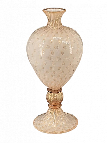 White, powder pink and gilded Murano glass vase
