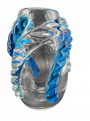 Transparent and blue Murano glass vase