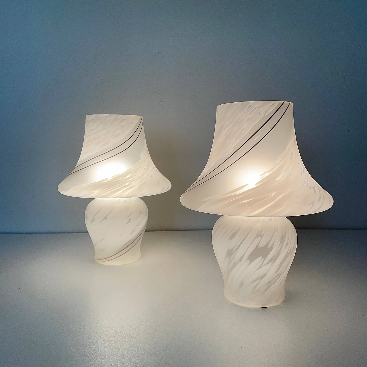 Pair of Murano glass mushroom table lamps, 1970s 1