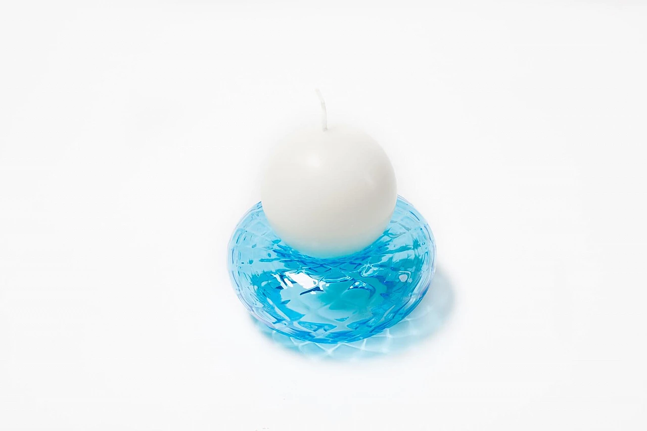 Light blue Murano glass candle holder by Valter Rossi 3