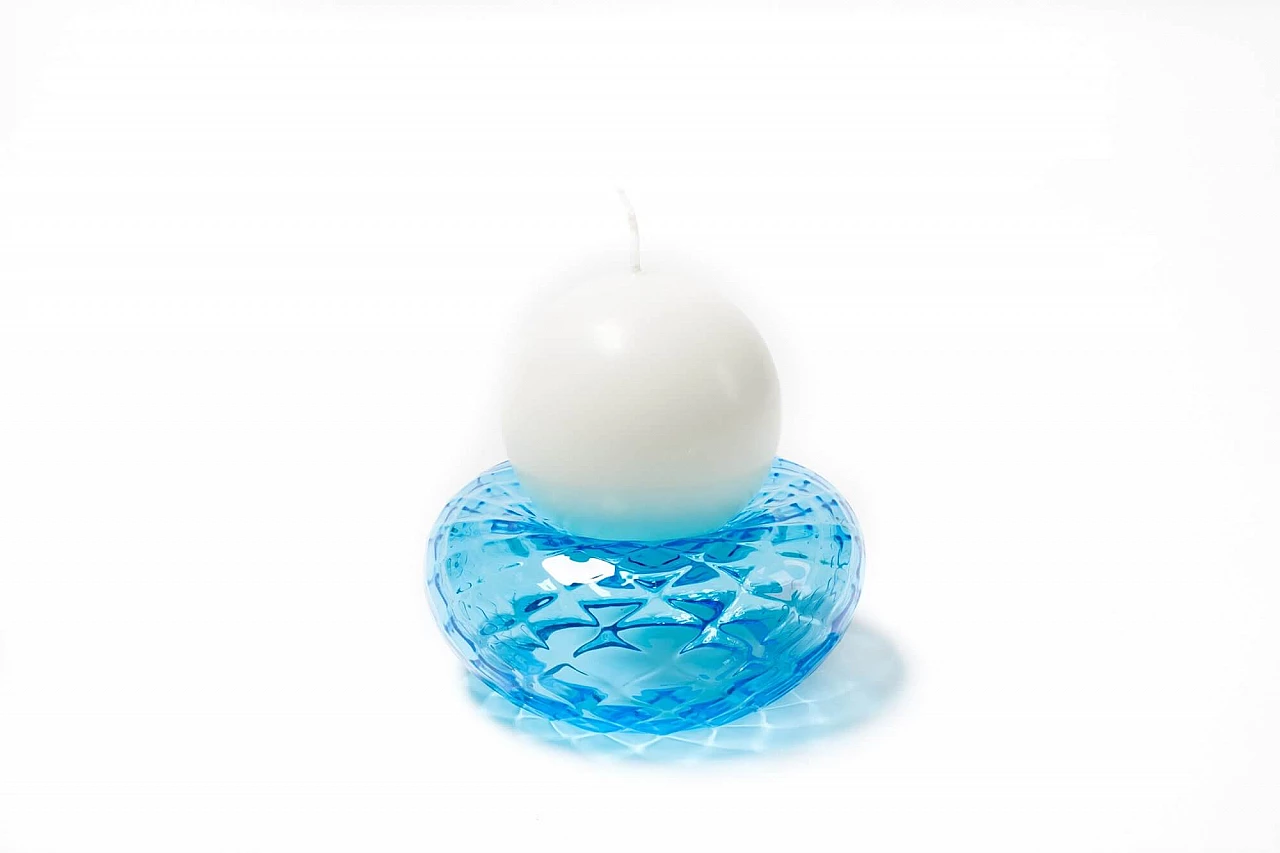 Light blue Murano glass candle holder by Valter Rossi 4