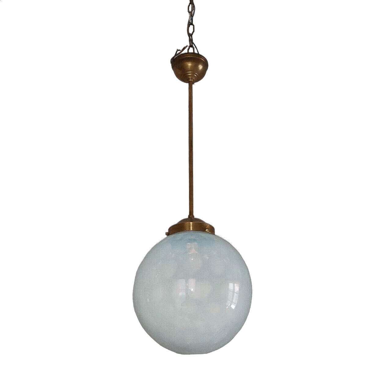 Lampada a sospensione in vetro di Murano e ottone, anni '40 7