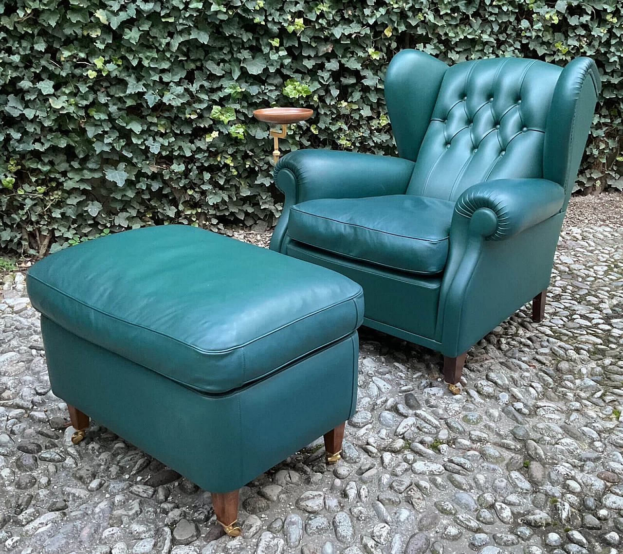 Frau, leather armchair with pouf, early 20th century 3