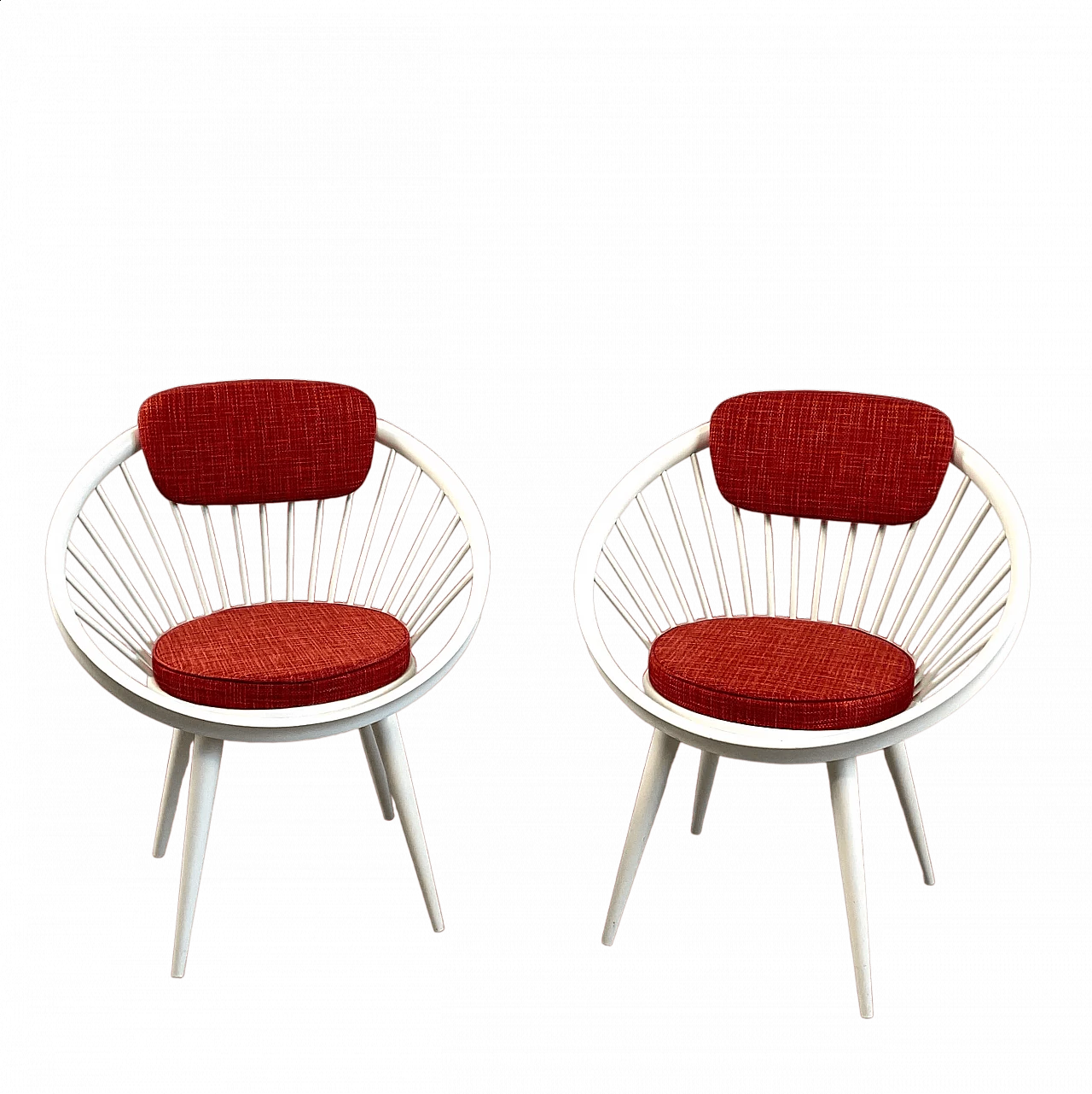 Pair of Circle armchairs in white lacquered wood by Yngve Ekstrom, 1960s 15