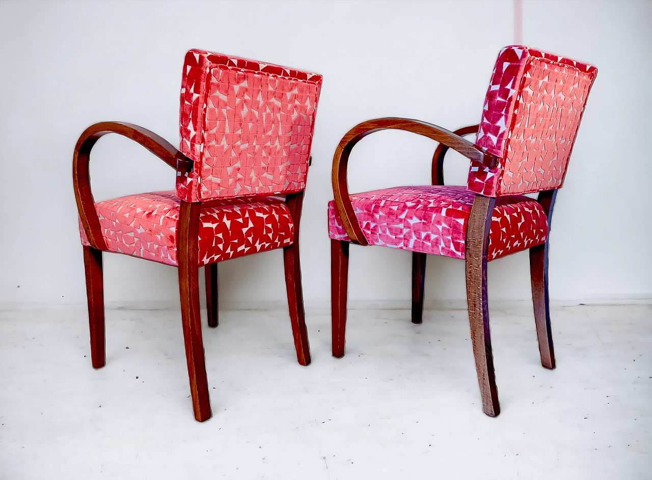 Pair of French solid wood and fabric armchairs, 1930s 2