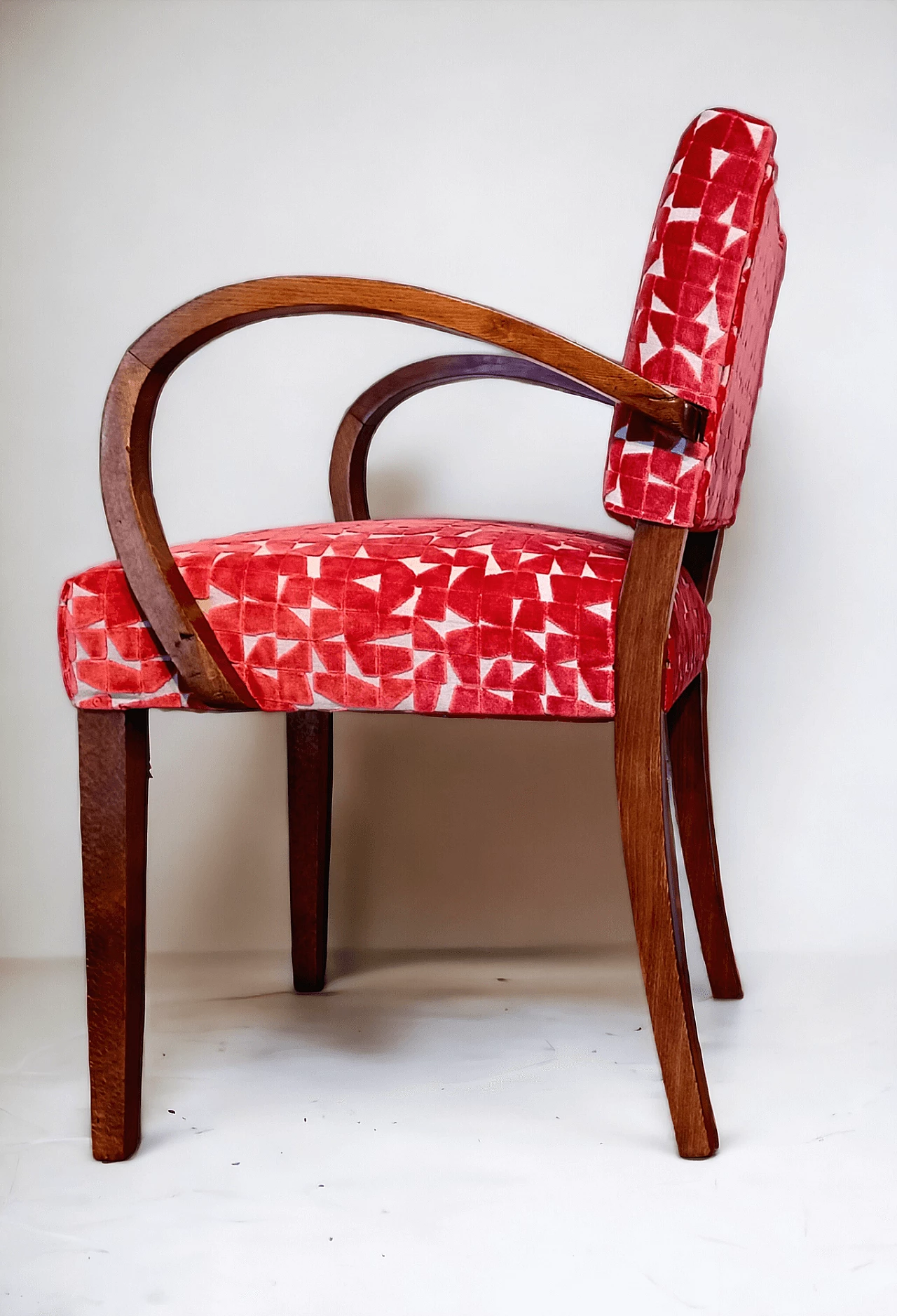 Pair of French solid wood and fabric armchairs, 1930s 5