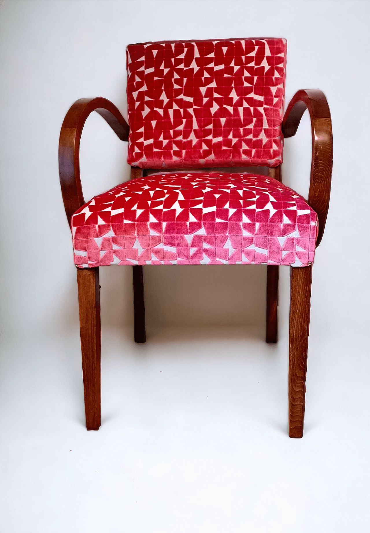 Pair of French solid wood and fabric armchairs, 1930s 6