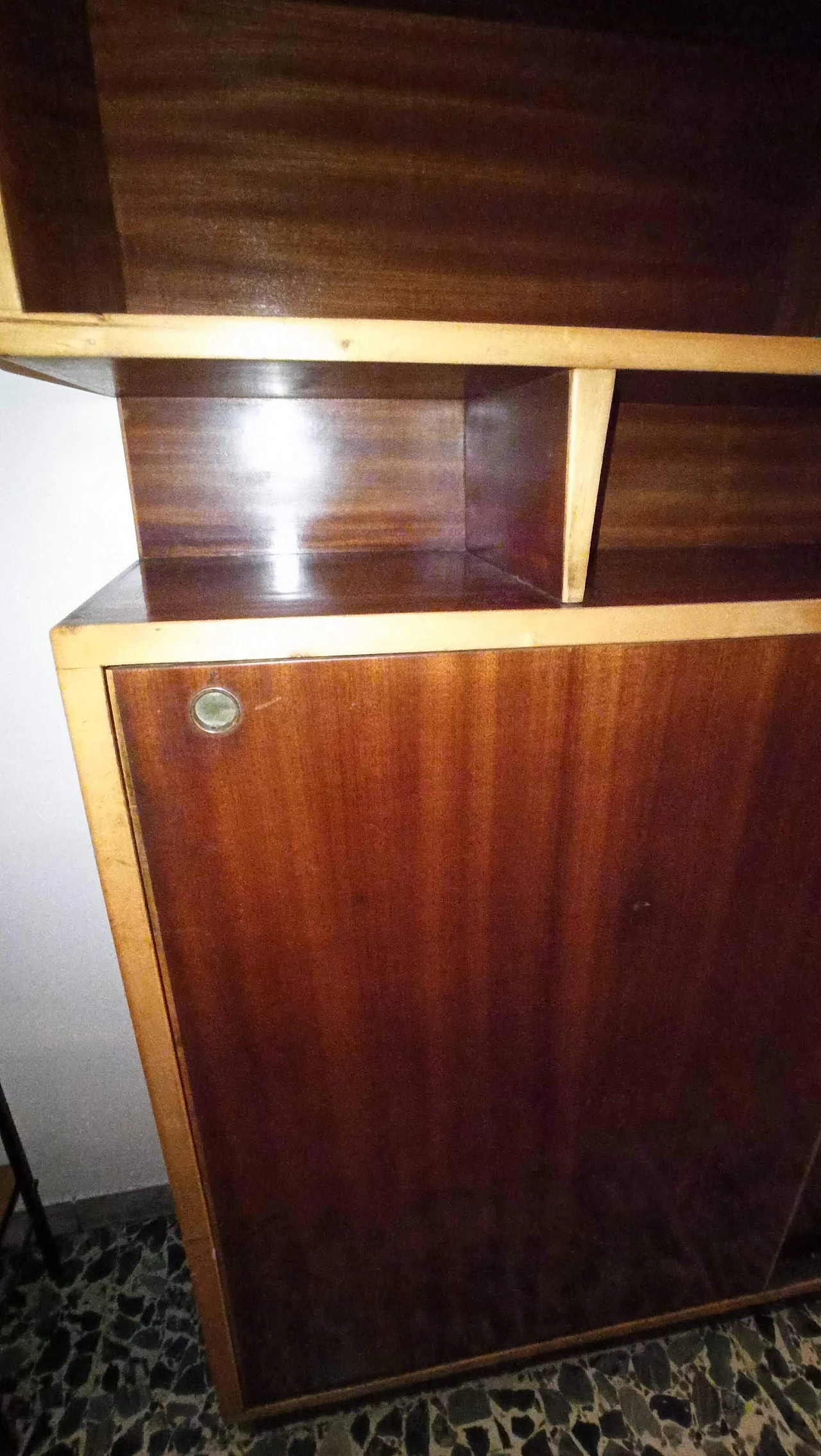 Wood bookcase with open compartments and sliding doors, 1970s 3