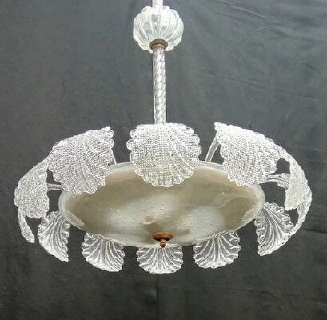 Murano glass chandelier with leaves by Barovier & Toso, 1940s 3