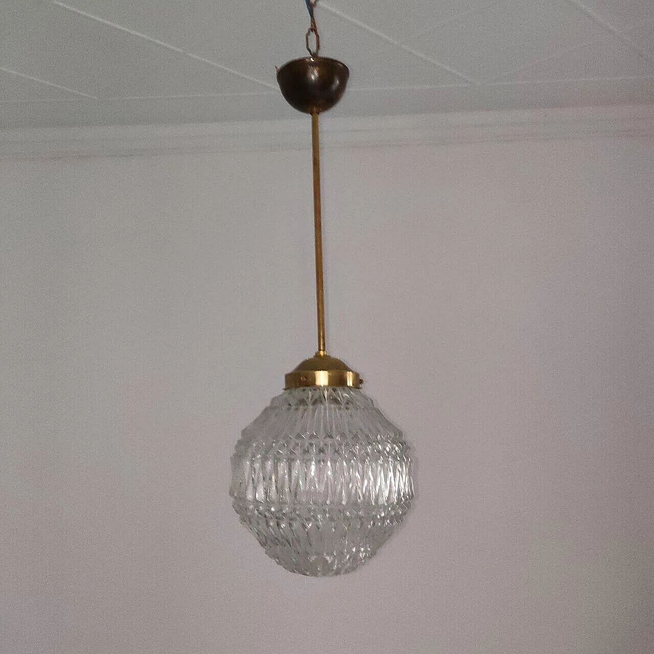 Lampadario in vetro di Murano e ottone, anni '40 1