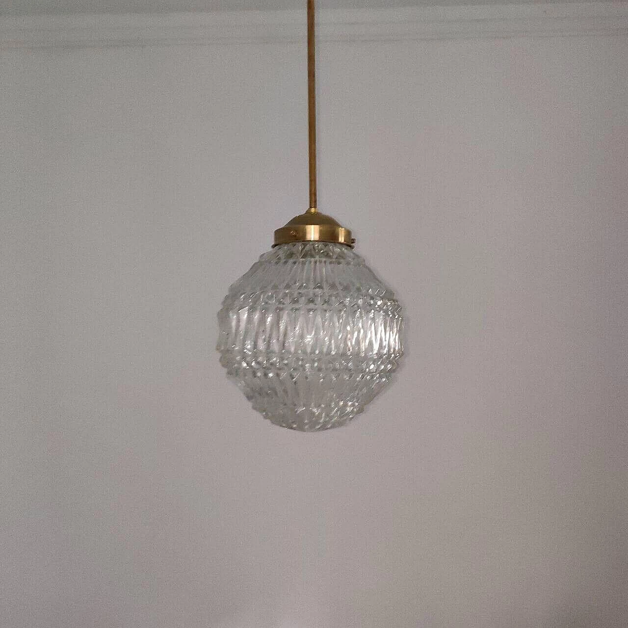 Lampadario in vetro di Murano e ottone, anni '40 2