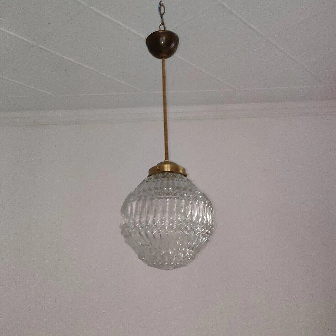 Lampadario in vetro di Murano e ottone, anni '40 3