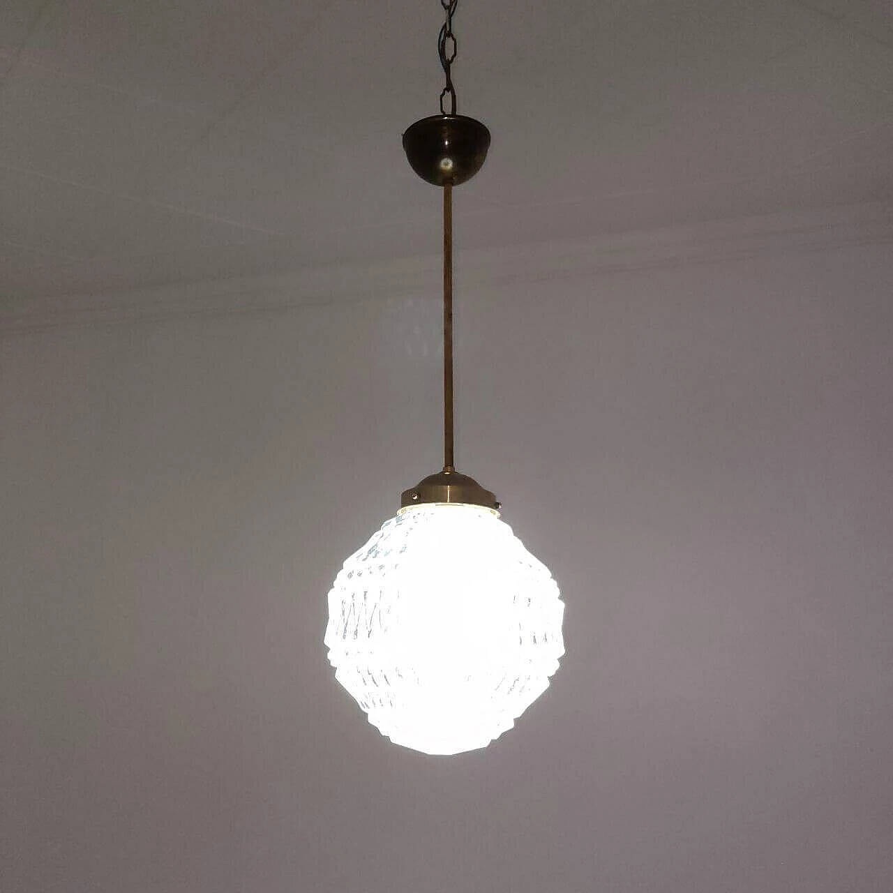 Lampadario in vetro di Murano e ottone, anni '40 5