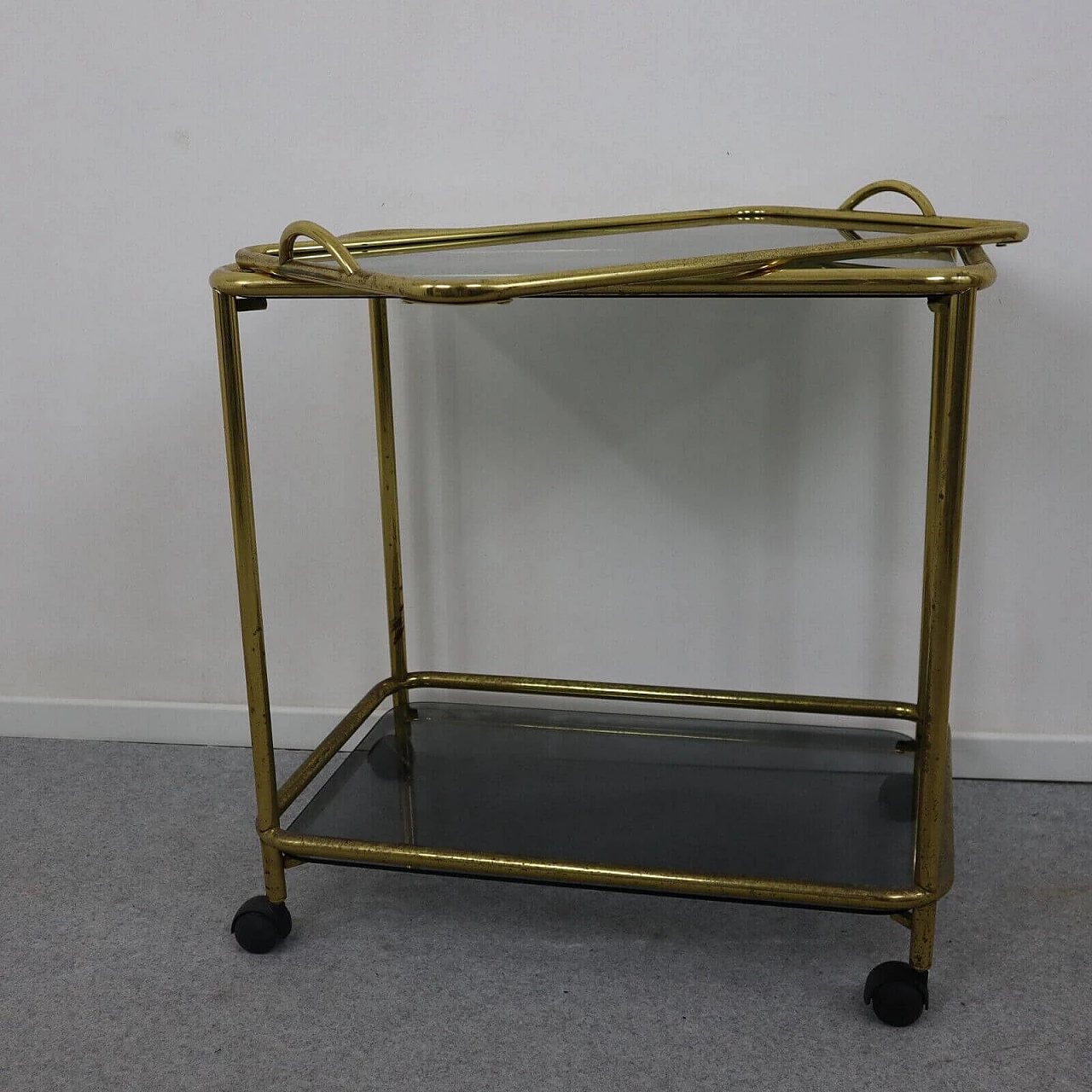 Brass and smoked glass cart, 1980s 3