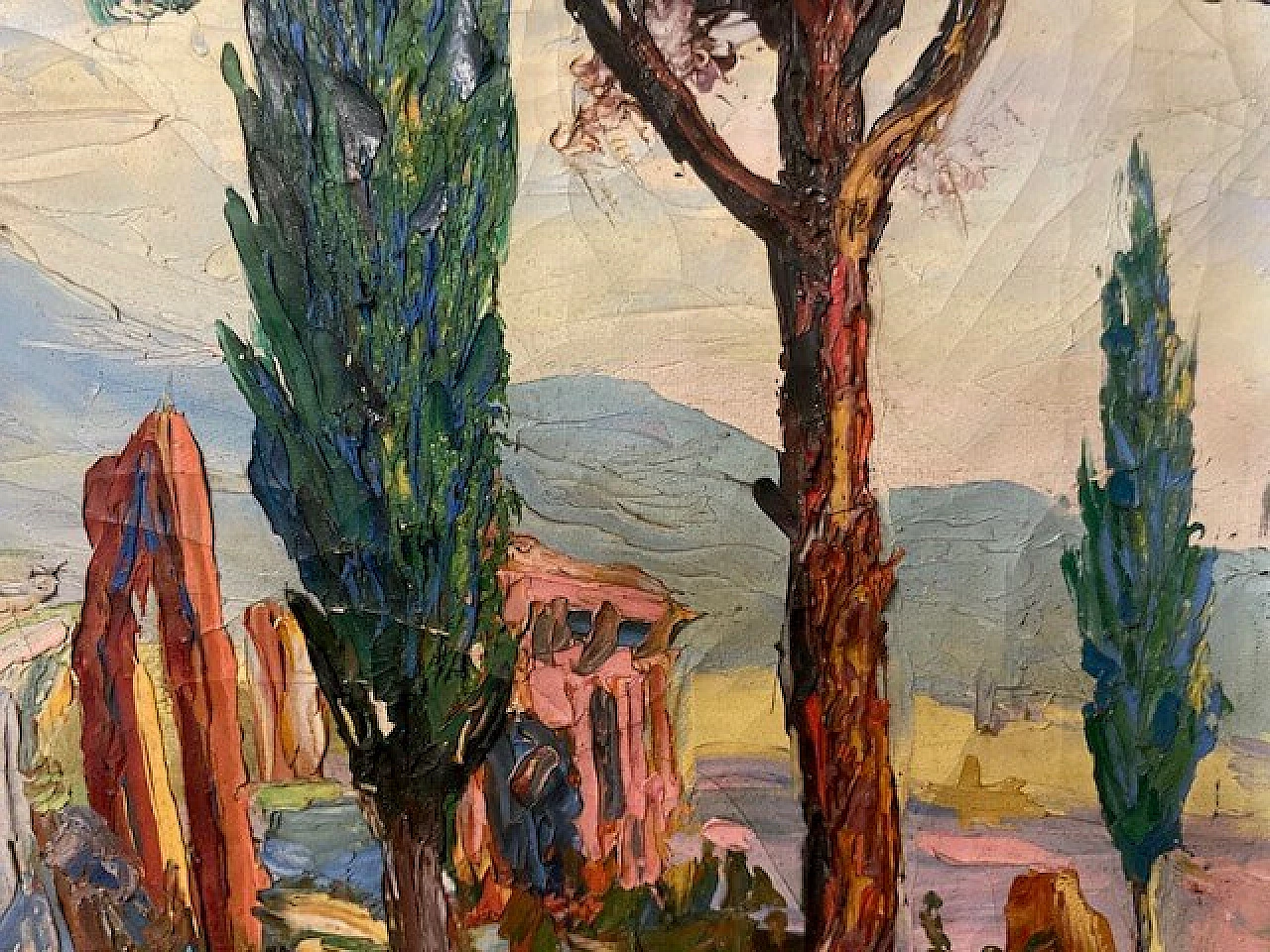 Tree-lined avenue, oil painting on canvas, 1940s 4