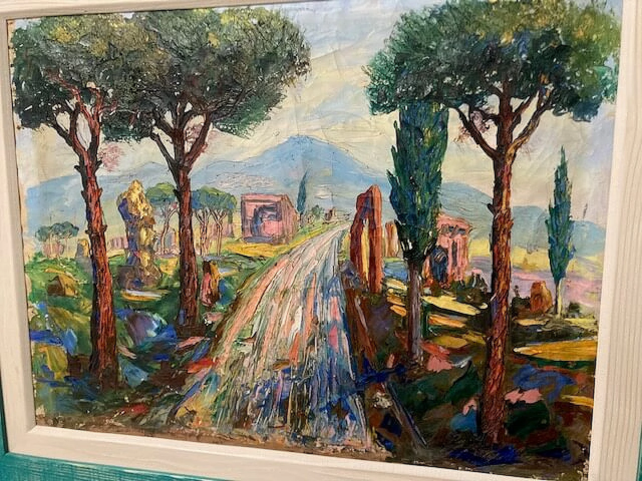 Tree-lined avenue, oil painting on canvas, 1940s 7