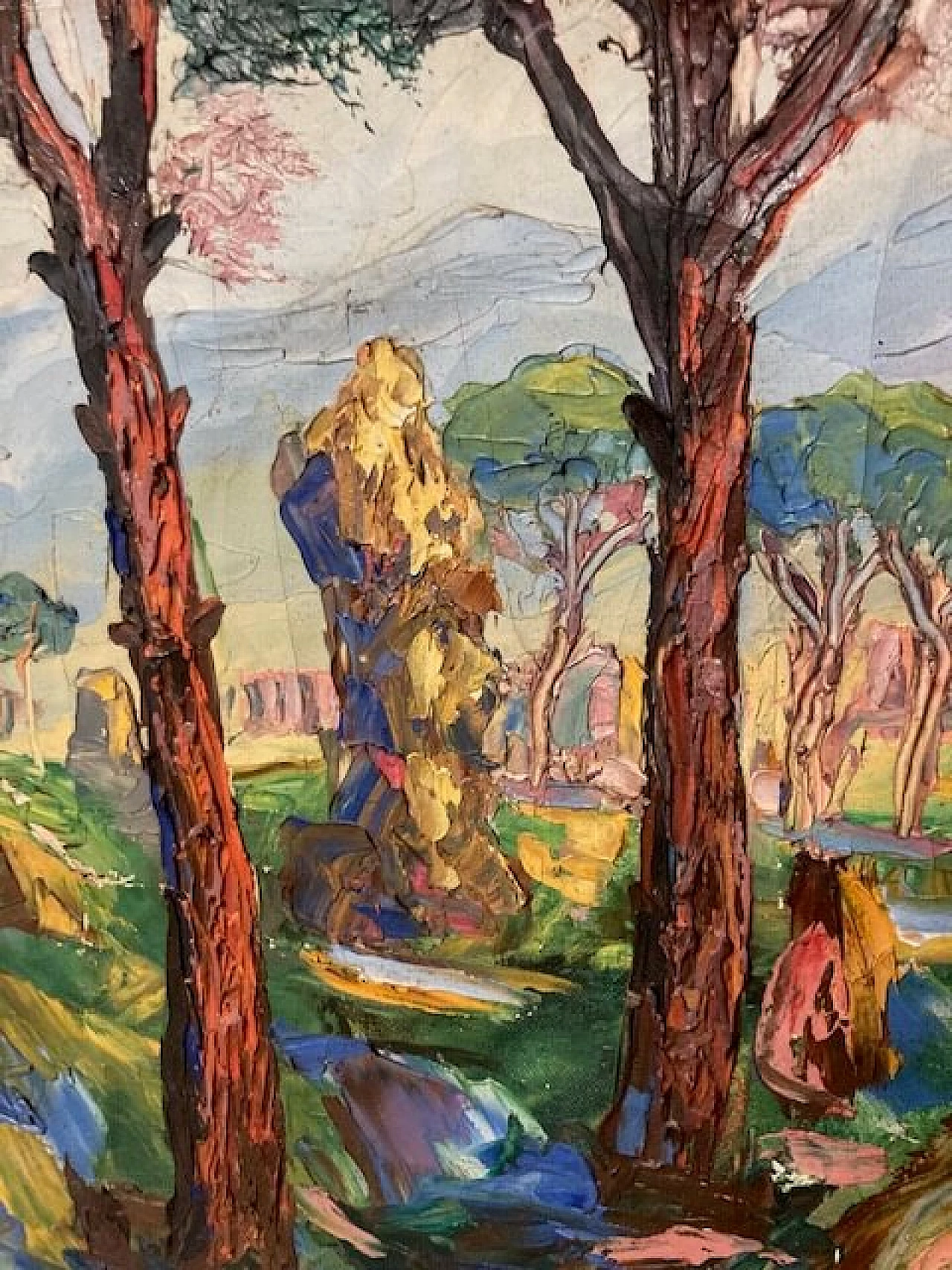 Tree-lined avenue, oil painting on canvas, 1940s 9