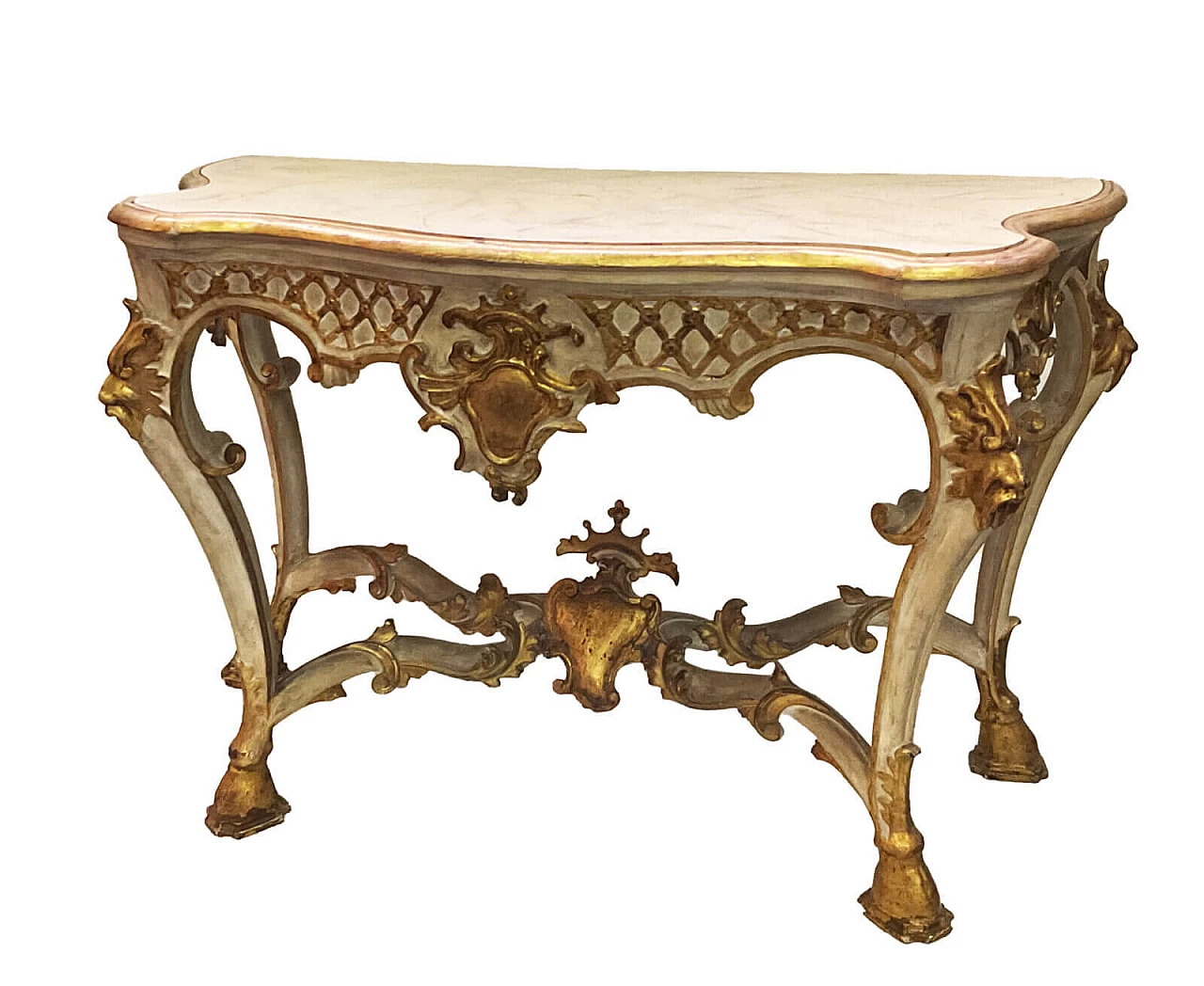 Lacquered and gilded wood console with marbled top, 18th century 1